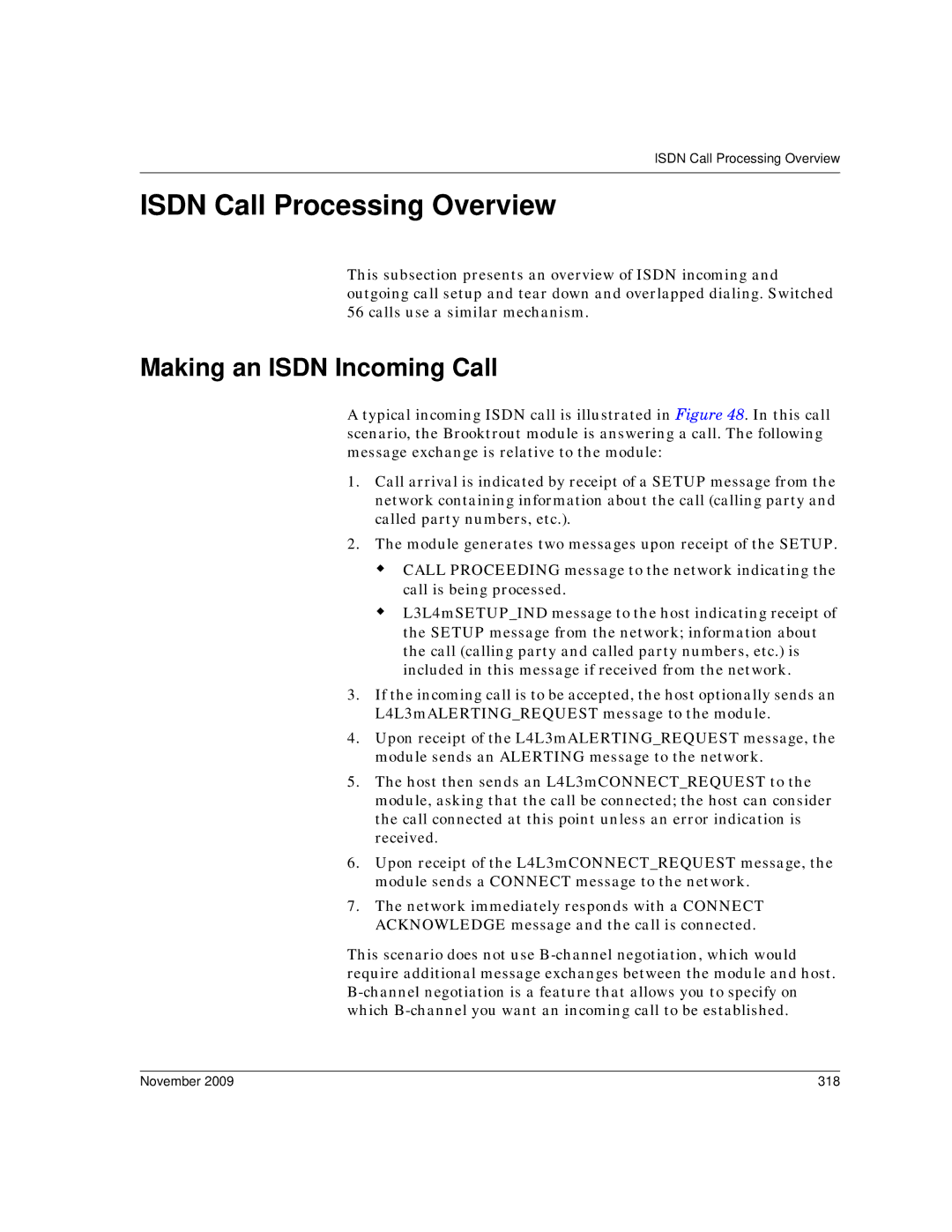 Dialogic 6.2 manual Isdn Call Processing Overview, Making an Isdn Incoming Call, November 318 