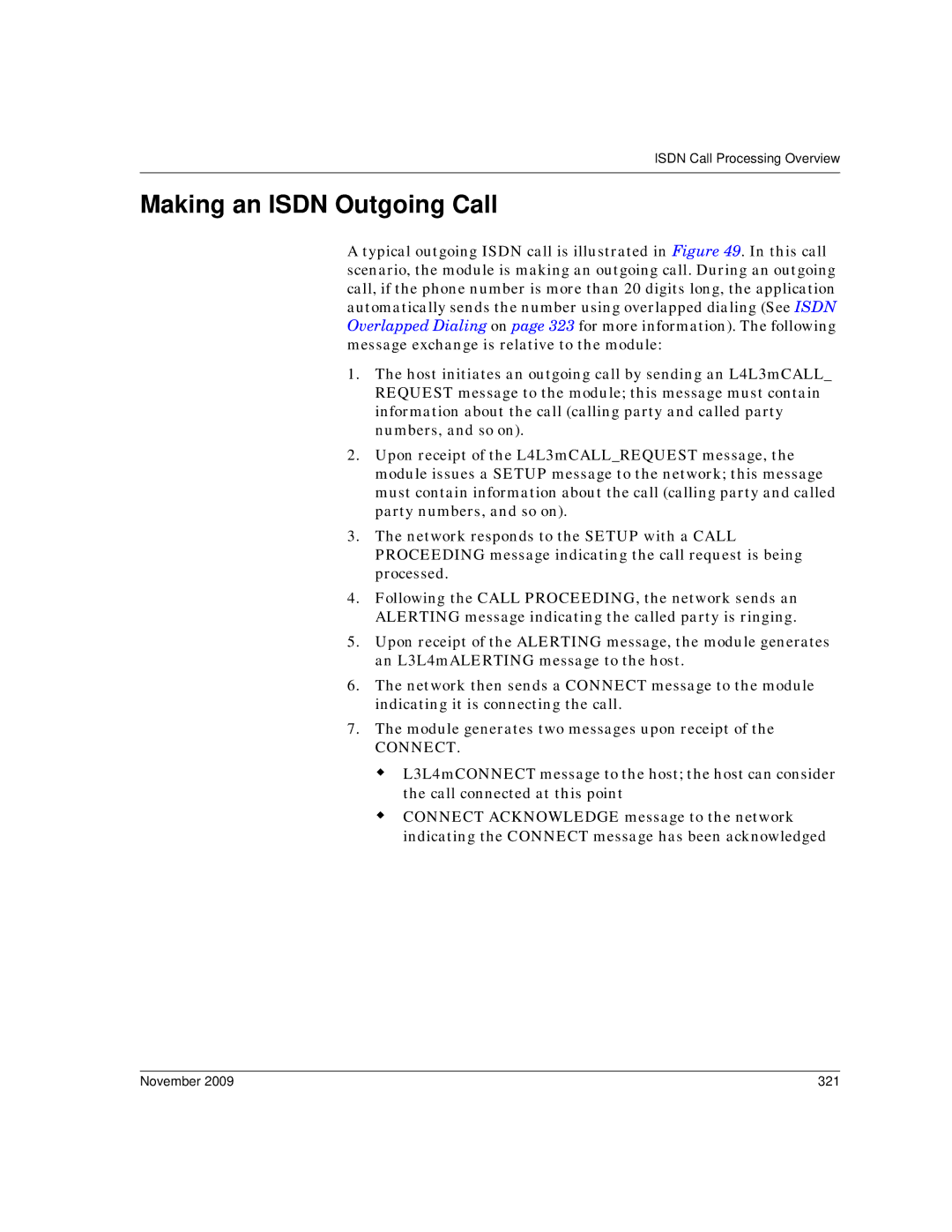 Dialogic 6.2 manual Making an Isdn Outgoing Call, November 321 