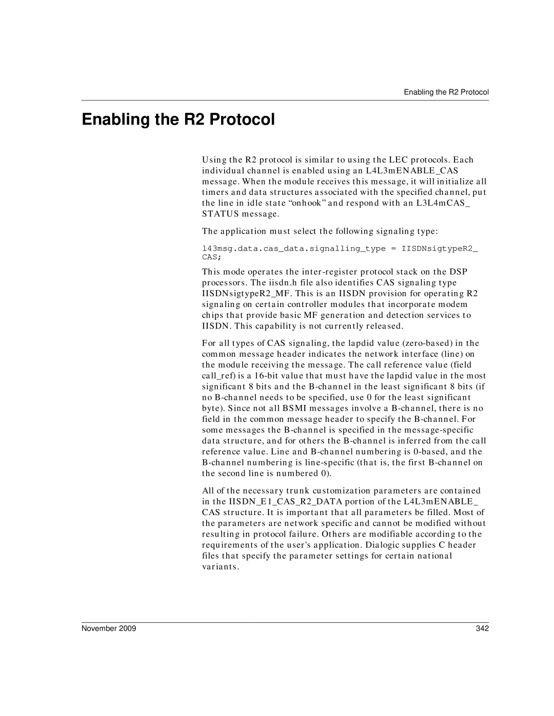 Dialogic 6.2 manual Enabling the R2 Protocol, November 342 