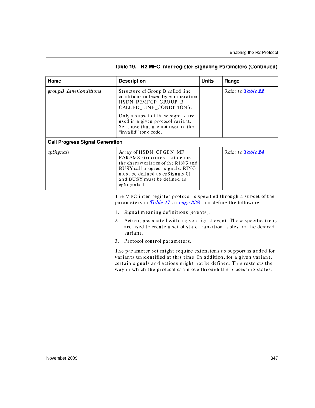 Dialogic 6.2 manual IISDNR2MFCPGROUPB Calledlineconditions, November 347 