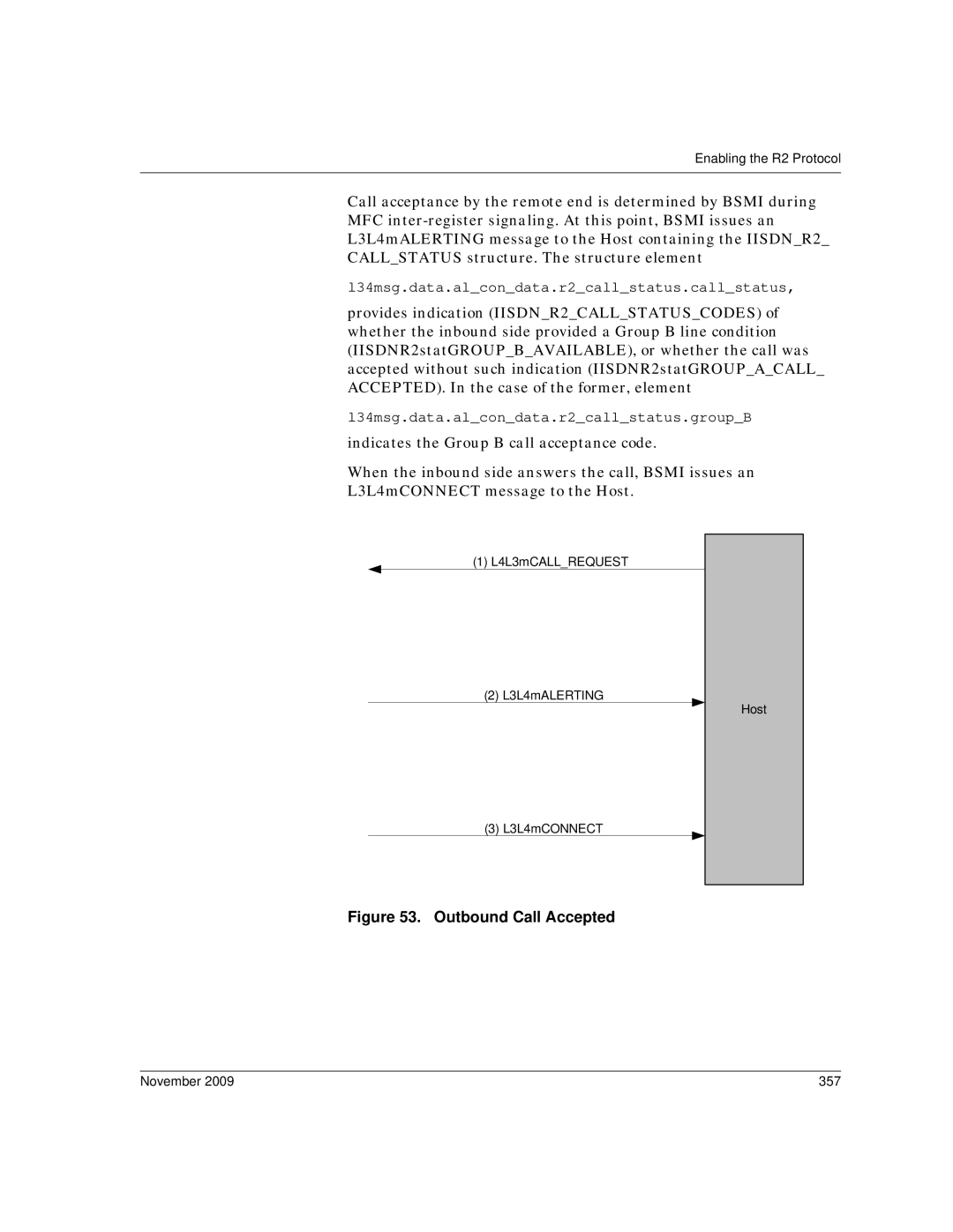 Dialogic 6.2 manual L4L3mCALLREQUEST L3L4mALERTING Host L3L4mCONNECT, November 357 