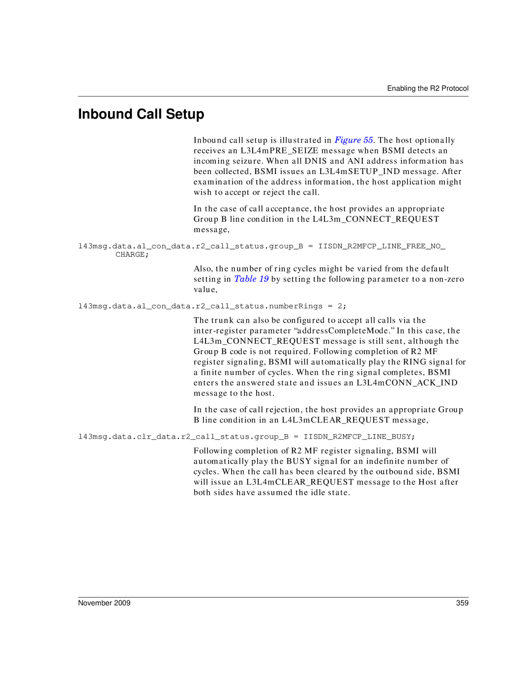 Dialogic 6.2 manual Inbound Call Setup, November 359 