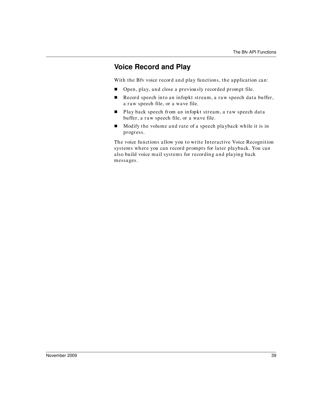 Dialogic 6.2 manual Voice Record and Play 