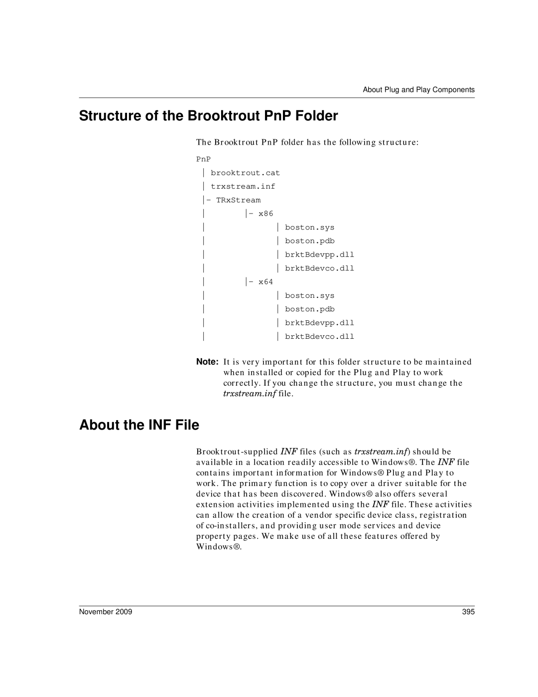 Dialogic 6.2 manual Structure of the Brooktrout PnP Folder, About the INF File, November 395 