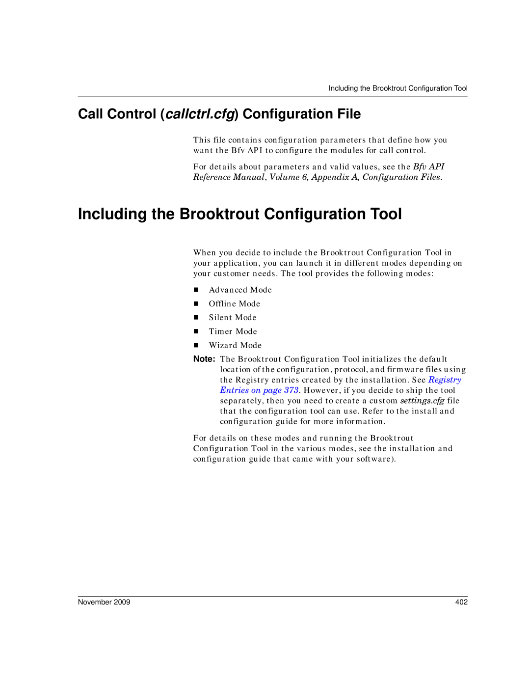 Dialogic 6.2 manual Including the Brooktrout Configuration Tool, Call Control callctrl.cfg Configuration File, November 402 