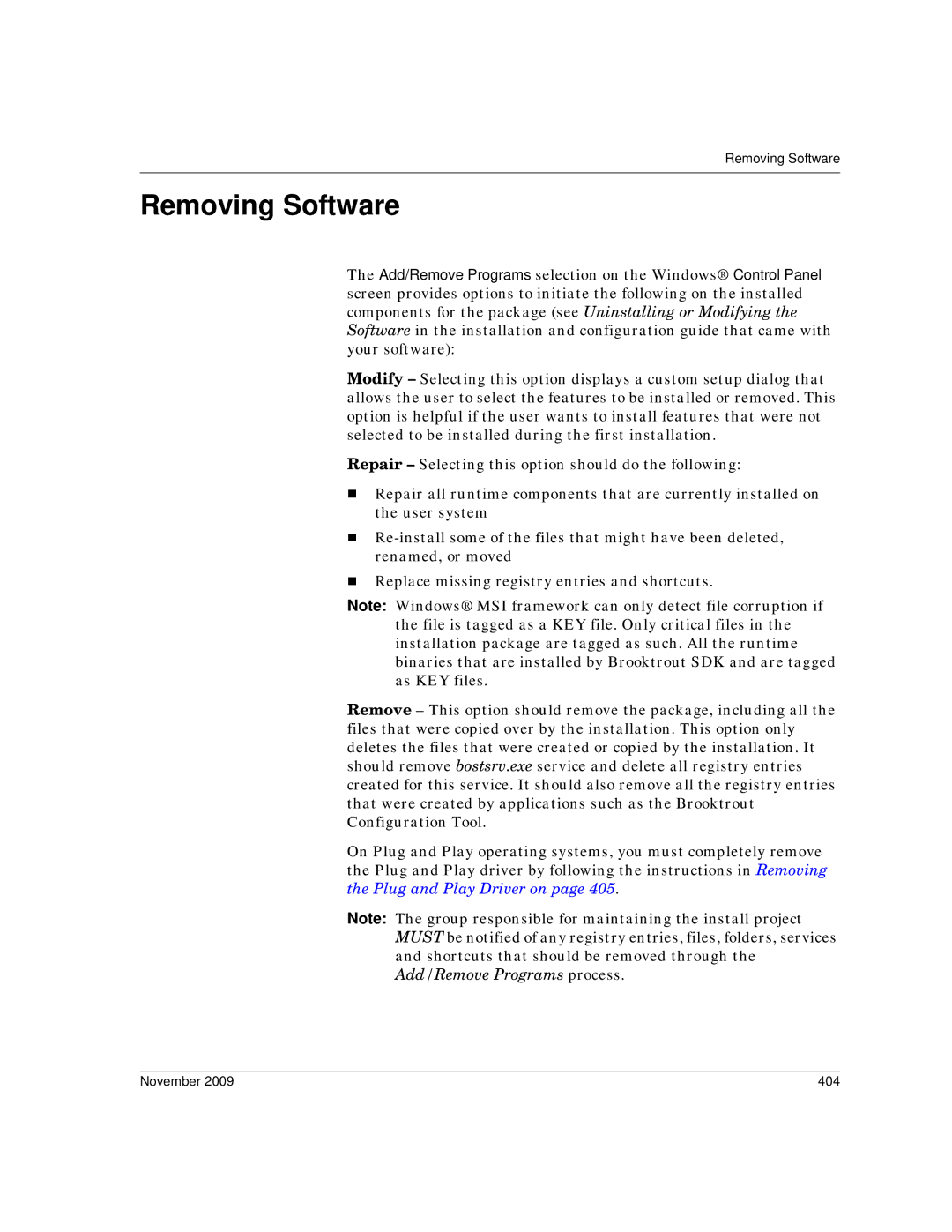 Dialogic 6.2 manual Removing Software, November 404 