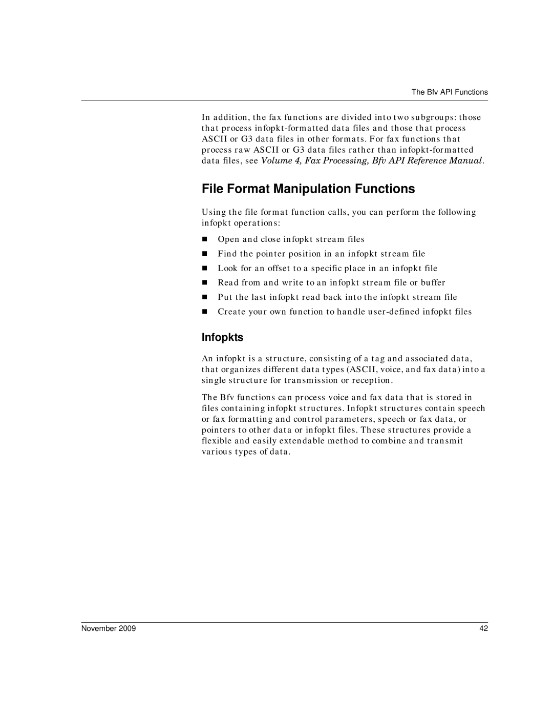 Dialogic 6.2 manual File Format Manipulation Functions, Infopkts 