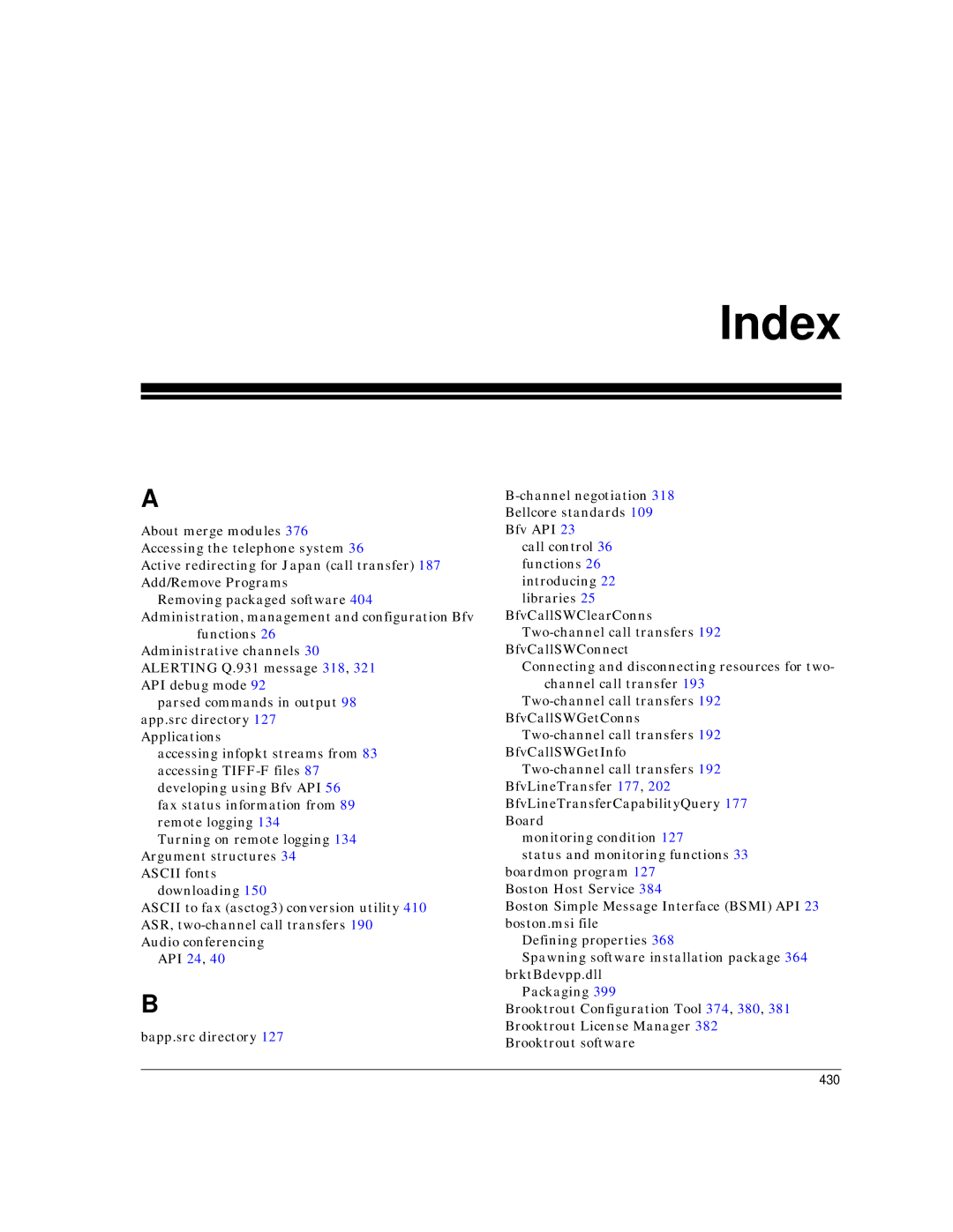 Dialogic 6.2 manual Index, 430 