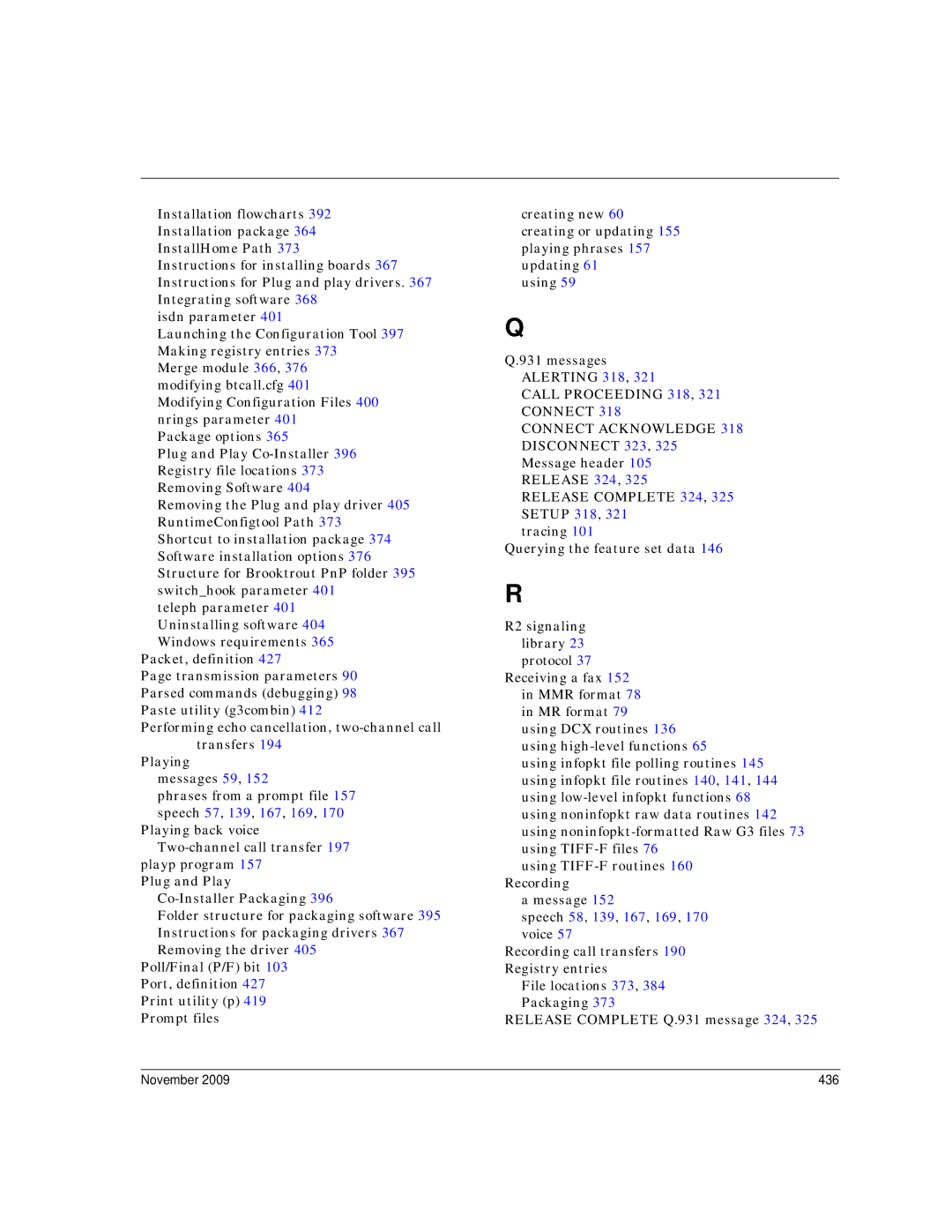 Dialogic 6.2 manual Call Proceeding 318, 321 Connect, November 436 