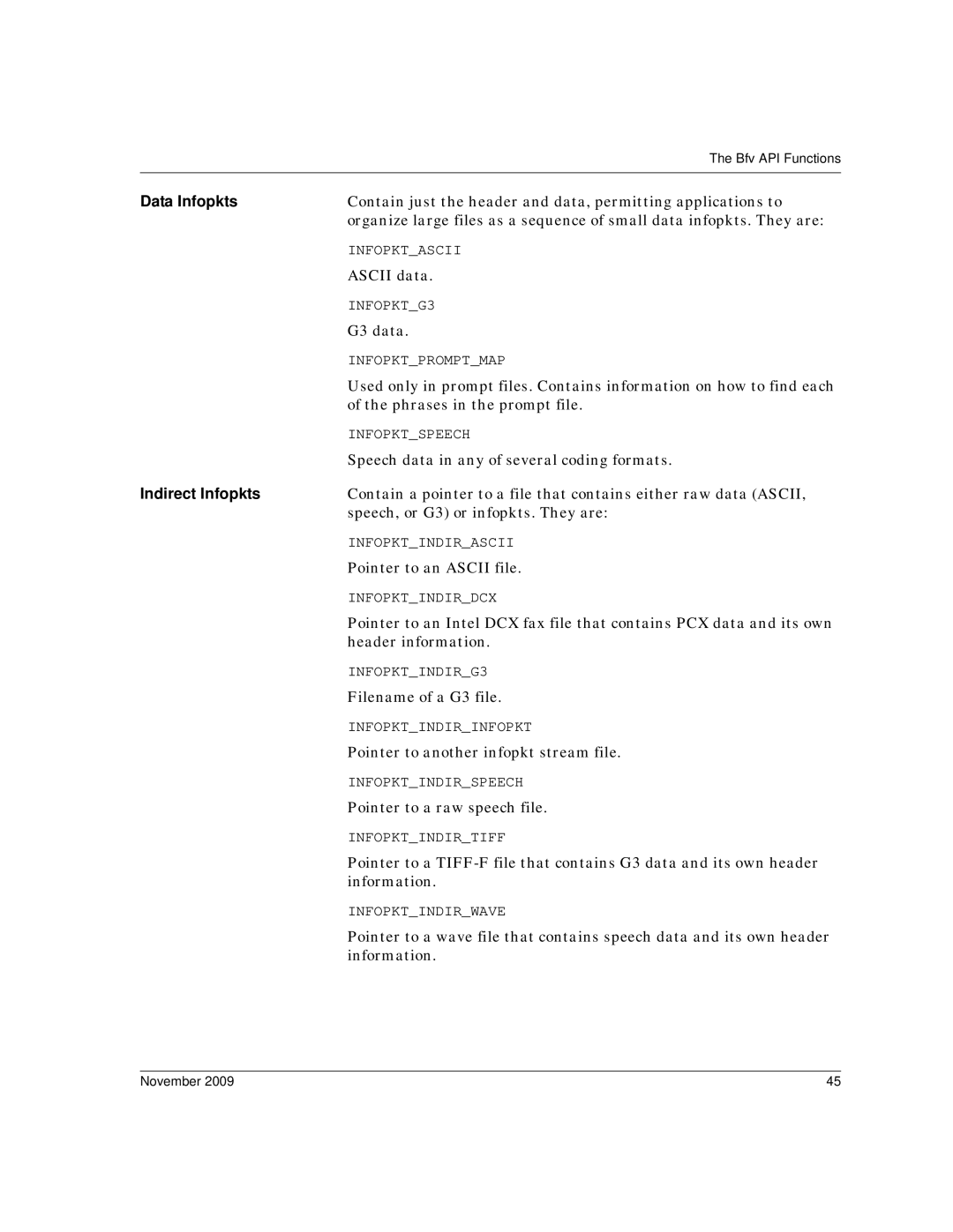 Dialogic 6.2 manual Data Infopkts, Indirect Infopkts 