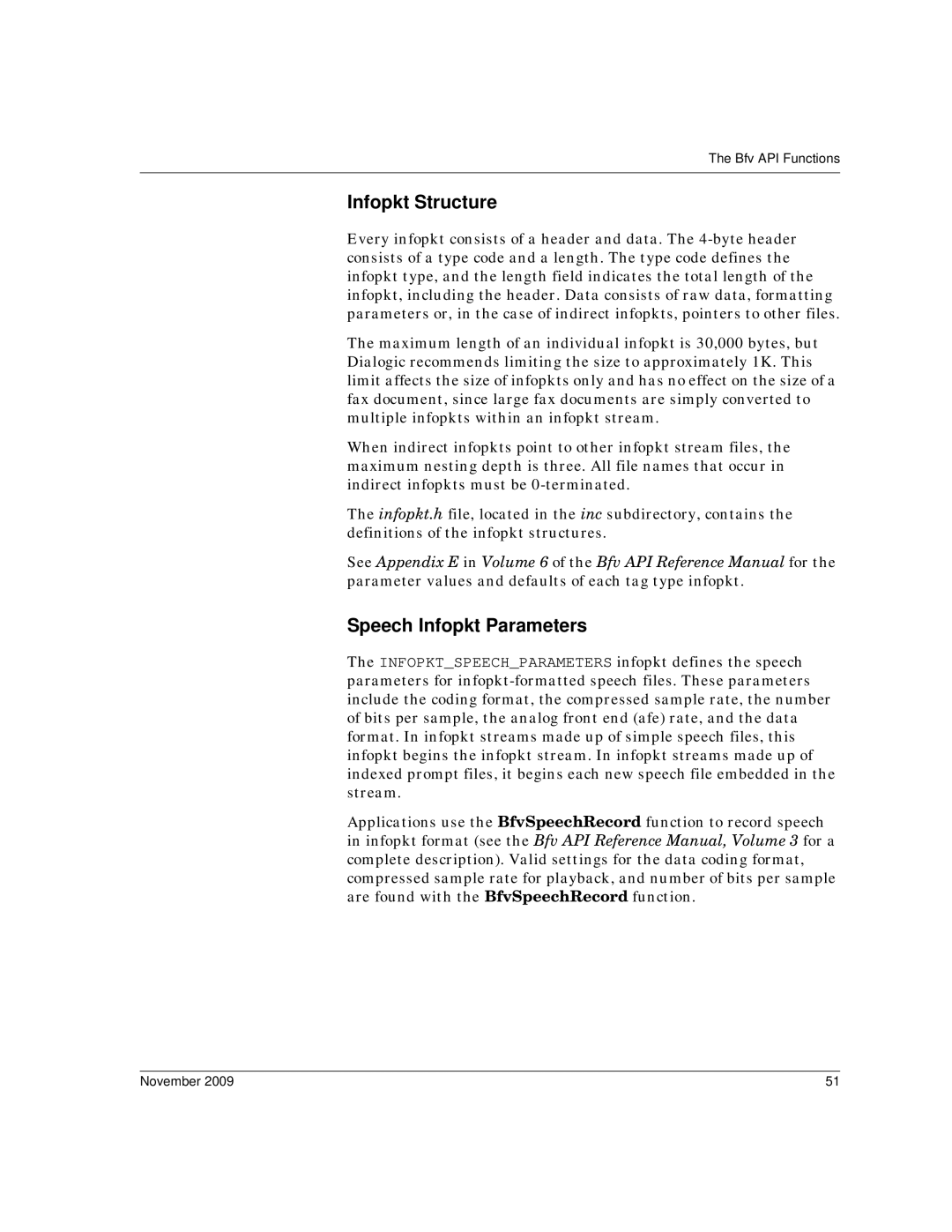 Dialogic 6.2 manual Infopkt Structure, Speech Infopkt Parameters 