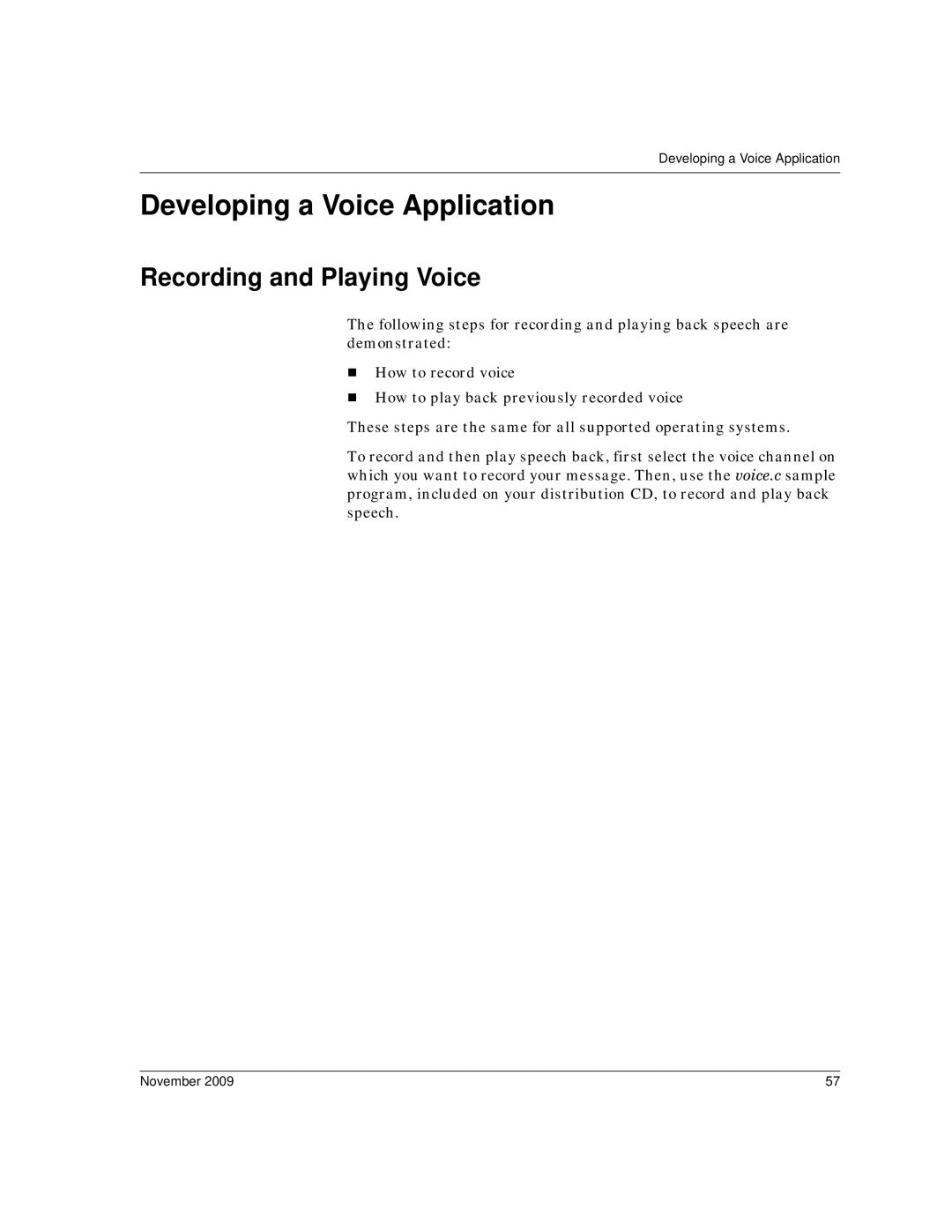 Dialogic 6.2 manual Developing a Voice Application, Recording and Playing Voice 