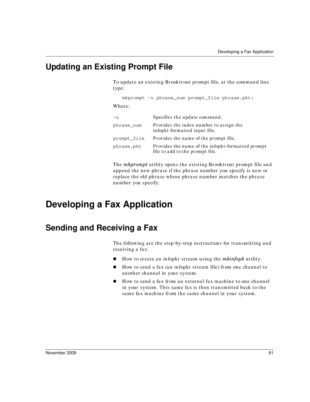 Dialogic 6.2 manual Developing a Fax Application, Updating an Existing Prompt File, Sending and Receiving a Fax 