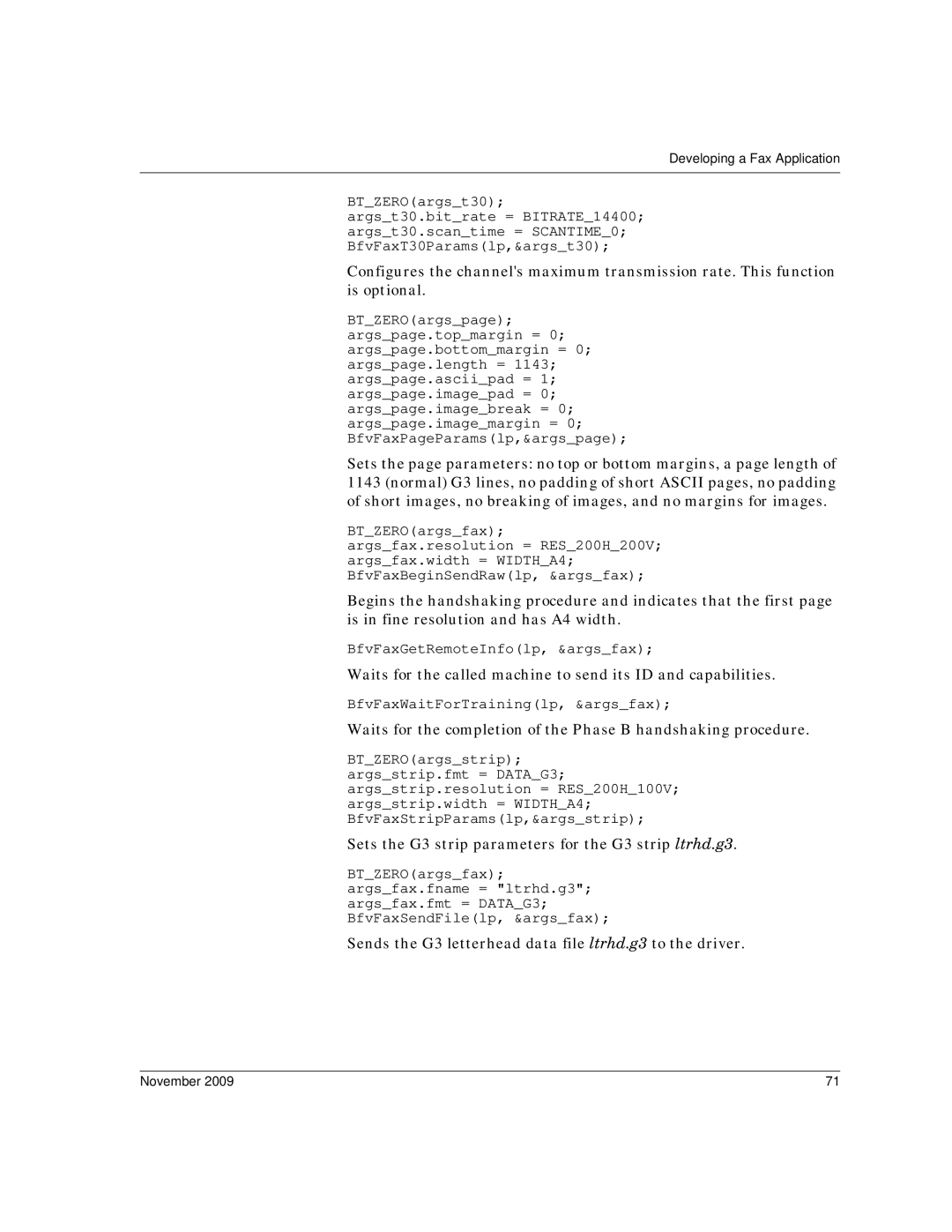 Dialogic 6.2 manual Sets the G3 strip parameters for the G3 strip ltrhd.g3 