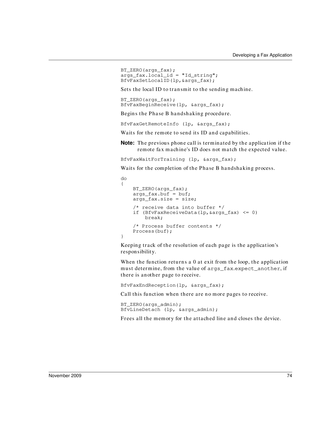 Dialogic 6.2 manual Call this function when there are no more pages to receive 