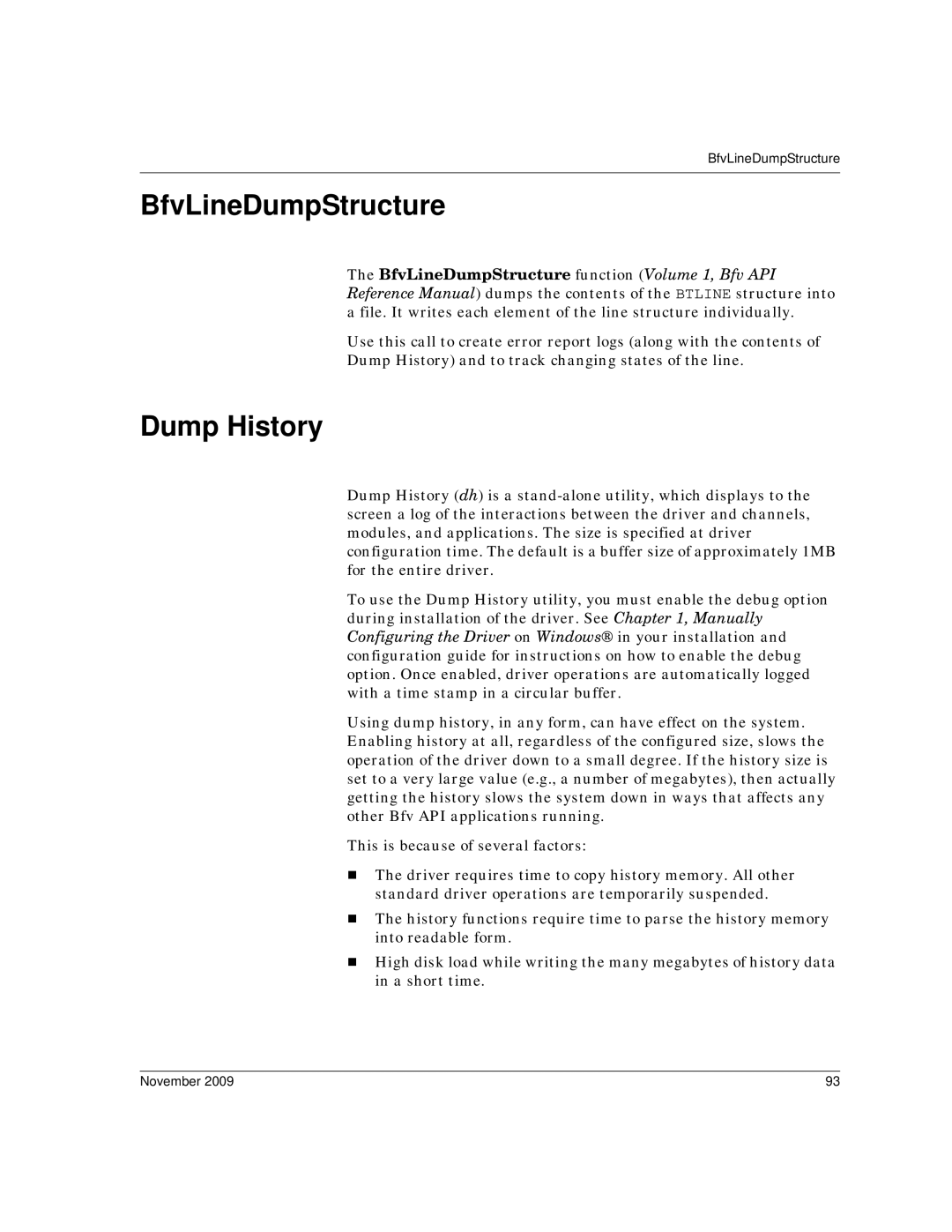 Dialogic 6.2 manual BfvLineDumpStructure, Dump History 