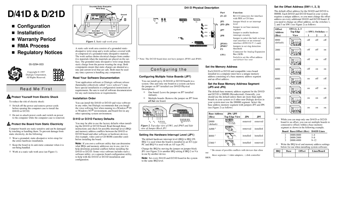 Dialogic D/21D, D/41D warranty Read Me First, Configuring 