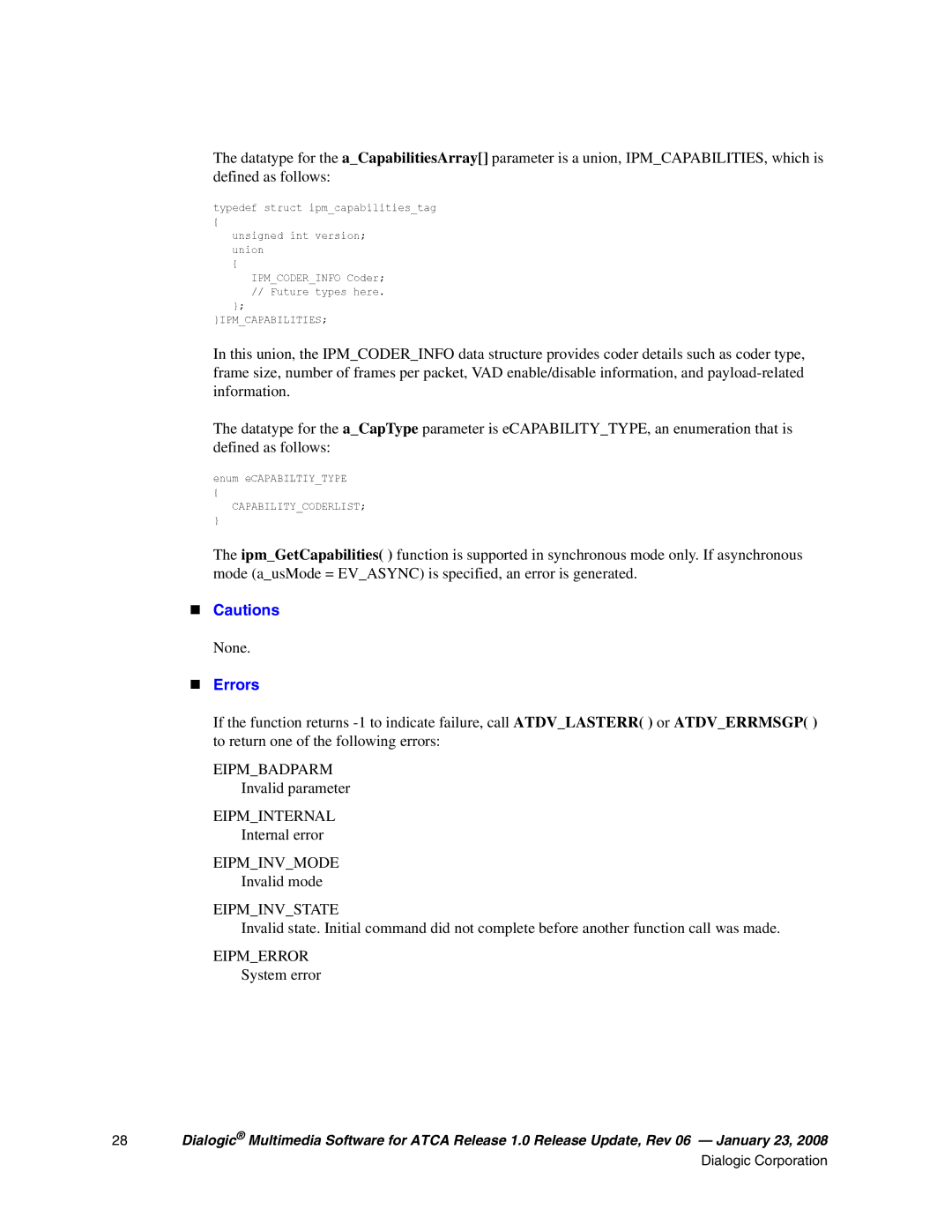 Dialogic 05-2548-006, DIALOGIC MULTIMEDIA SOFTWARE FOR ADVANCEDTCA RELEASE 1.0 manual „ Cautions 