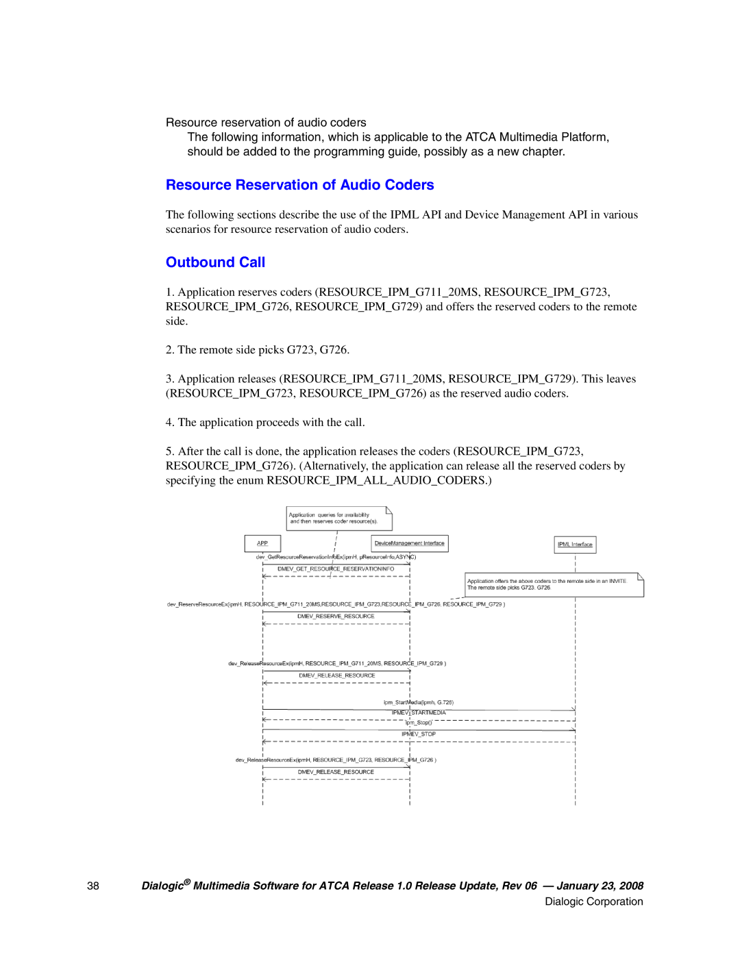 Dialogic 05-2548-006 manual Resource Reservation of Audio Coders, Outbound Call 