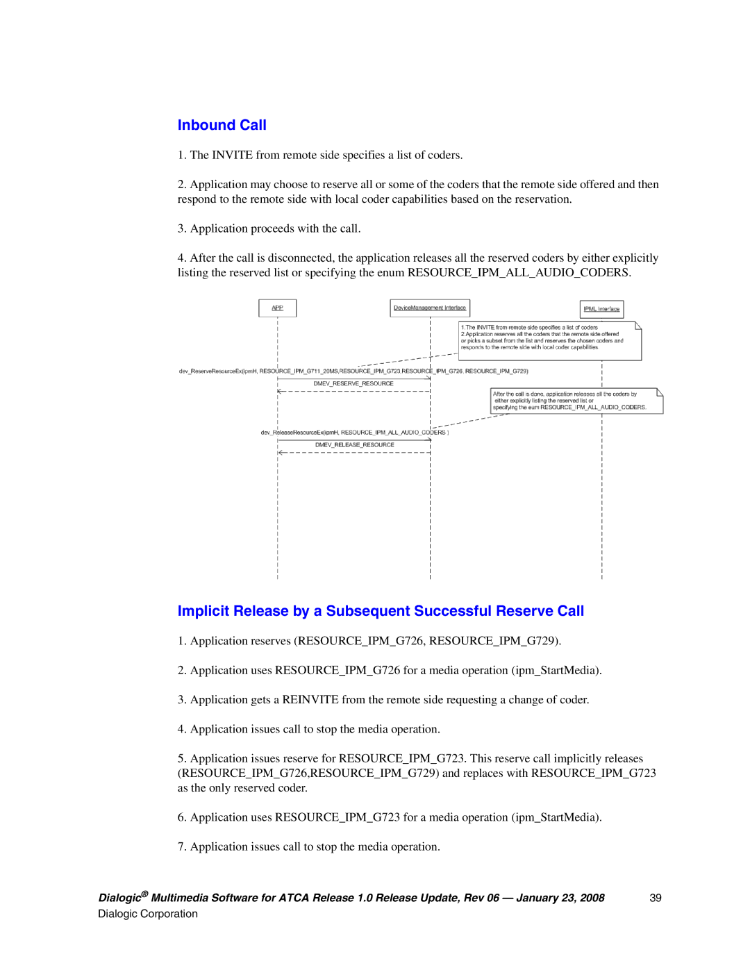 Dialogic DIALOGIC MULTIMEDIA SOFTWARE FOR ADVANCEDTCA RELEASE 1.0, 05-2548-006 manual Inbound Call 