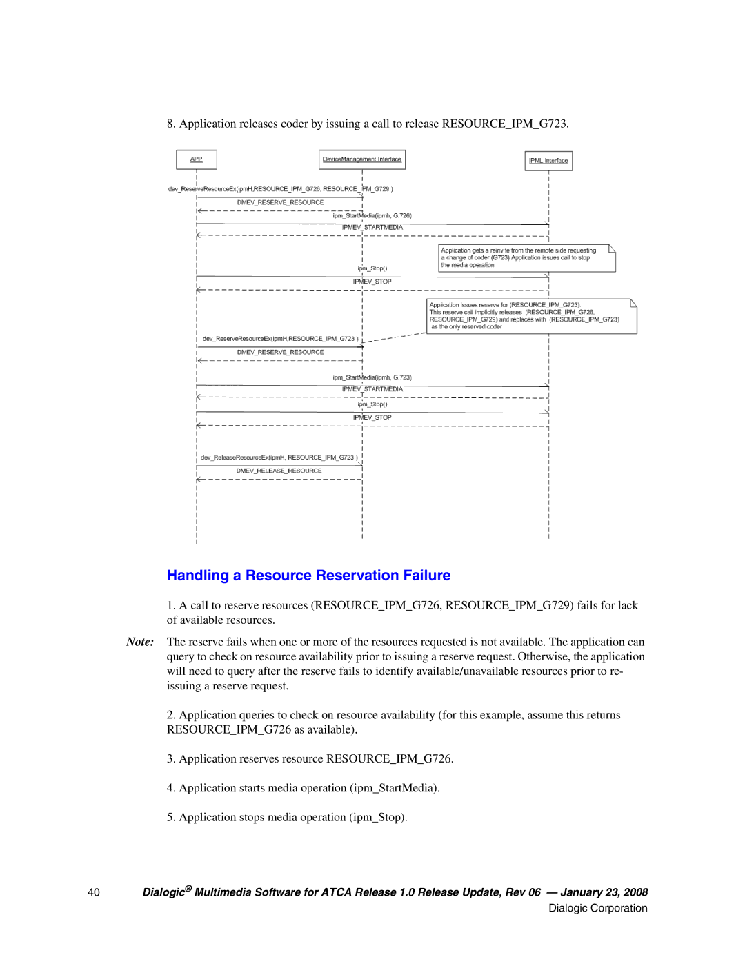 Dialogic 05-2548-006, DIALOGIC MULTIMEDIA SOFTWARE FOR ADVANCEDTCA RELEASE 1.0 Handling a Resource Reservation Failure 