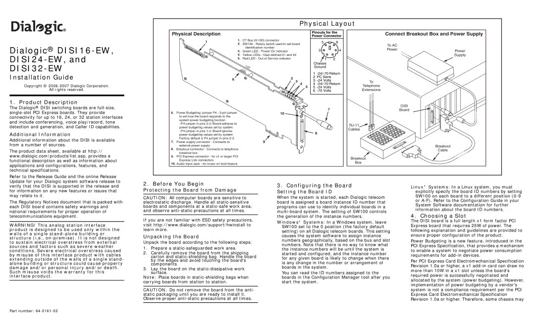 Dialogic DISI24-EW technical specifications Product Description, Before You Begin, Configuring the Board, Choosing a Slot 