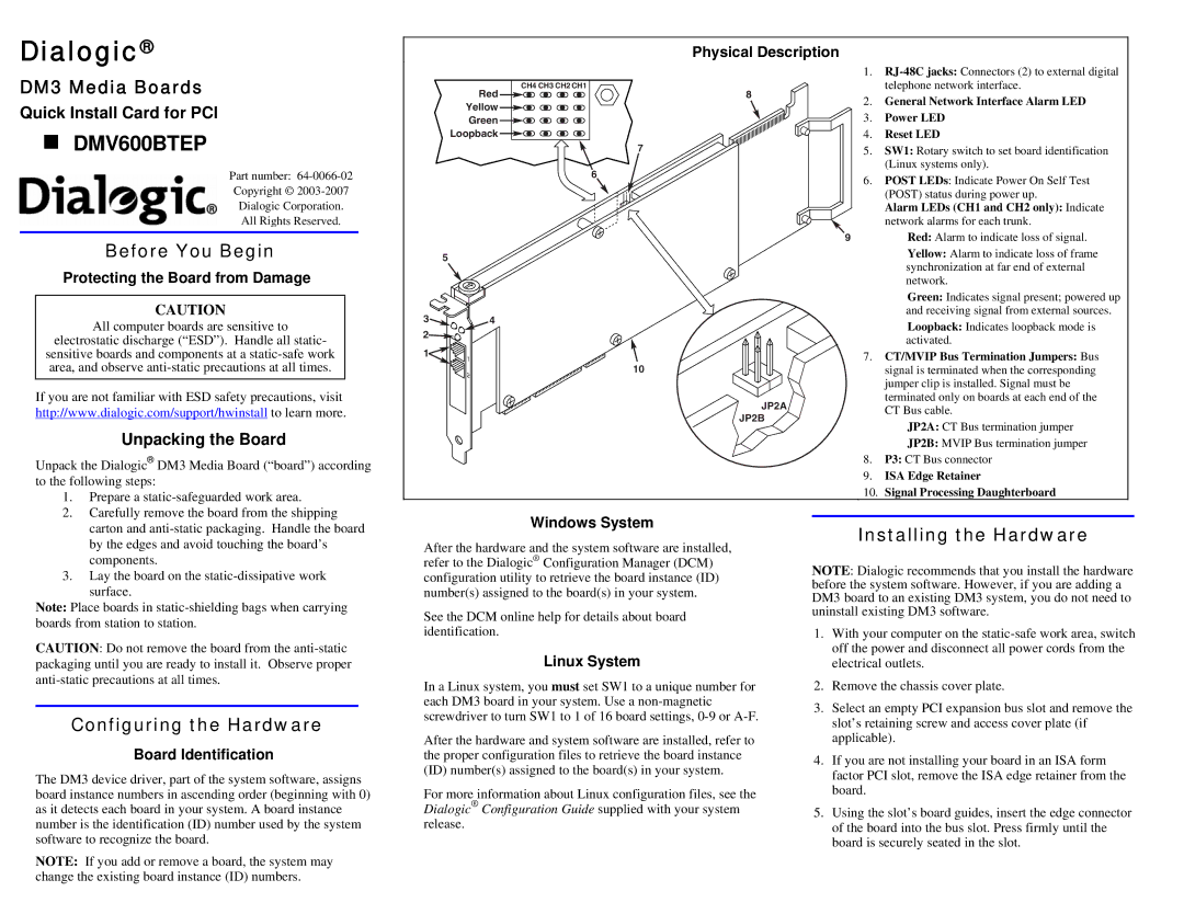 Dialogic DMV600BTEP manual DM3 Media Boards, Before You Begin, Configuring the Hardware, Installing the Hardware 