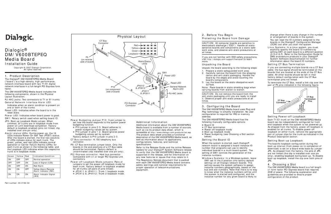 Dialogic DM/V600BTEPEQ technical specifications Before You Begin, Product Description, Configuring the Board 