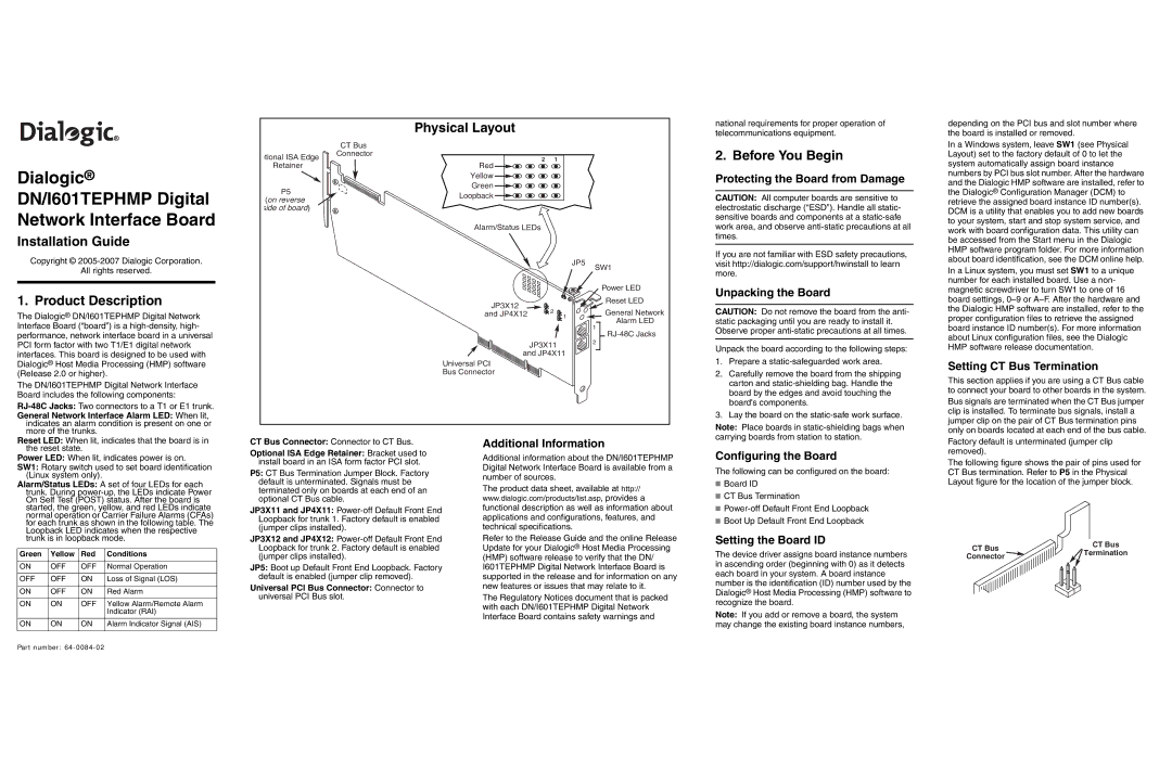 Dialogic DN/I601TEPHMP technical specifications Installation Guide, Before You Begin, Product Description 