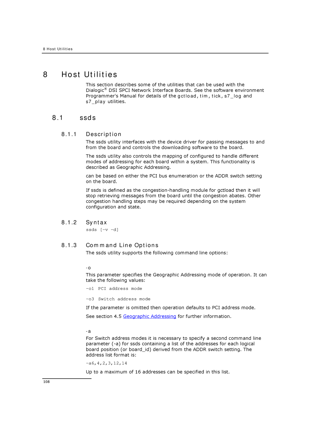 Dialogic DSI SPCI Network Interface Boards manual Host Utilities, Ssds, Description, Syntax, Command Line Options 