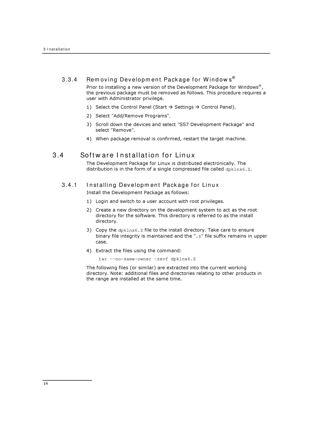 Dialogic DSI SPCI Network Interface Boards manual Software Installation for Linux, Removing Development Package for Windows 