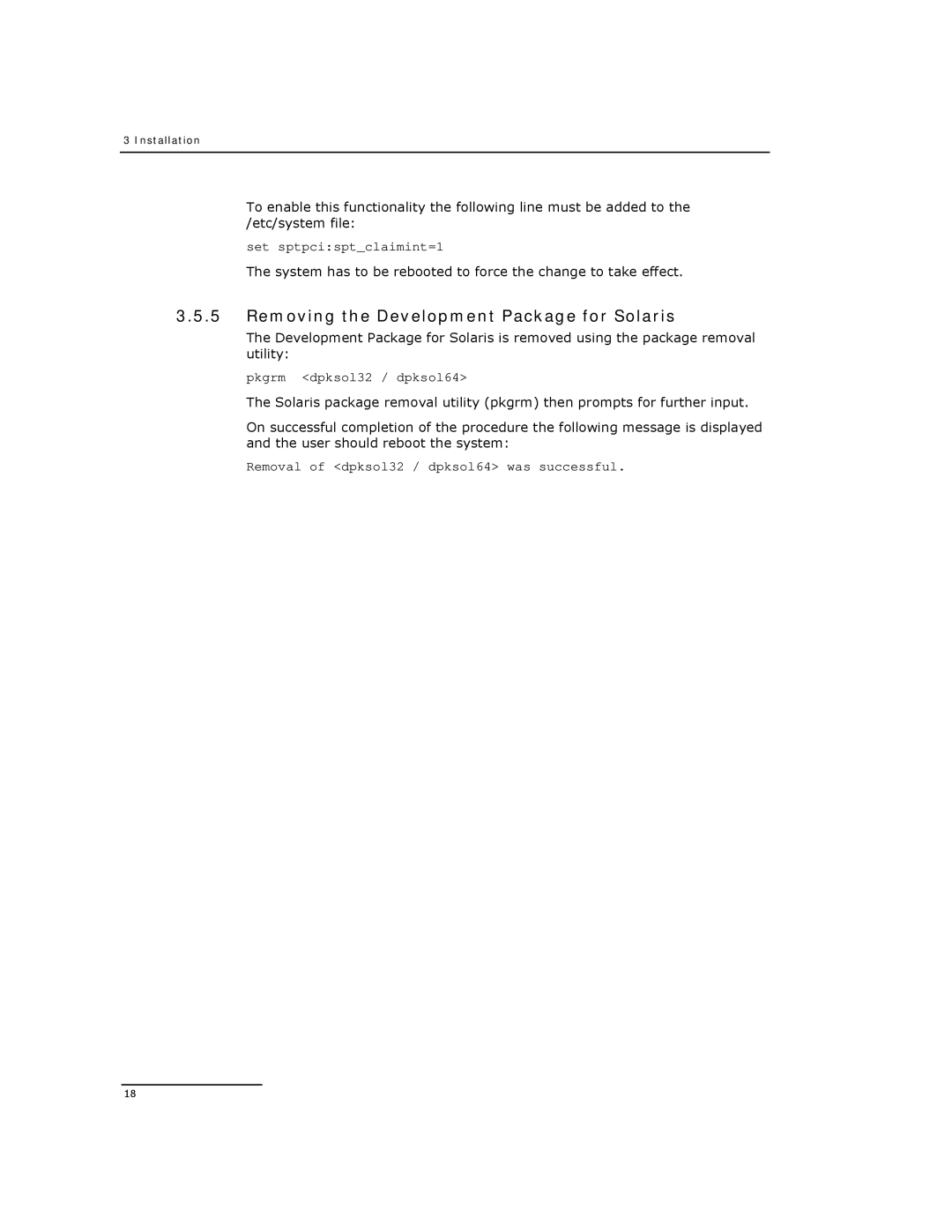 Dialogic DSI SPCI Network Interface Boards manual Removing the Development Package for Solaris 