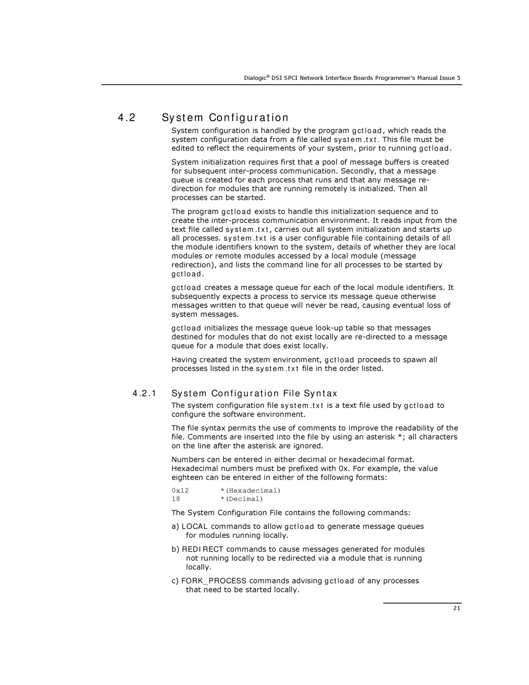 Dialogic DSI SPCI Network Interface Boards manual System Configuration File Syntax 