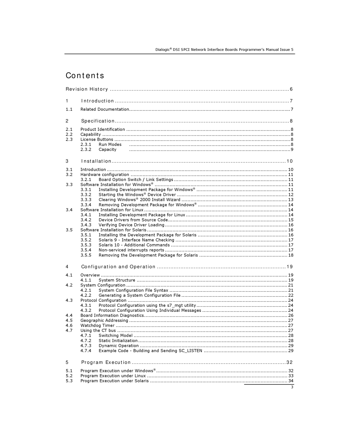 Dialogic DSI SPCI Network Interface Boards manual Contents 