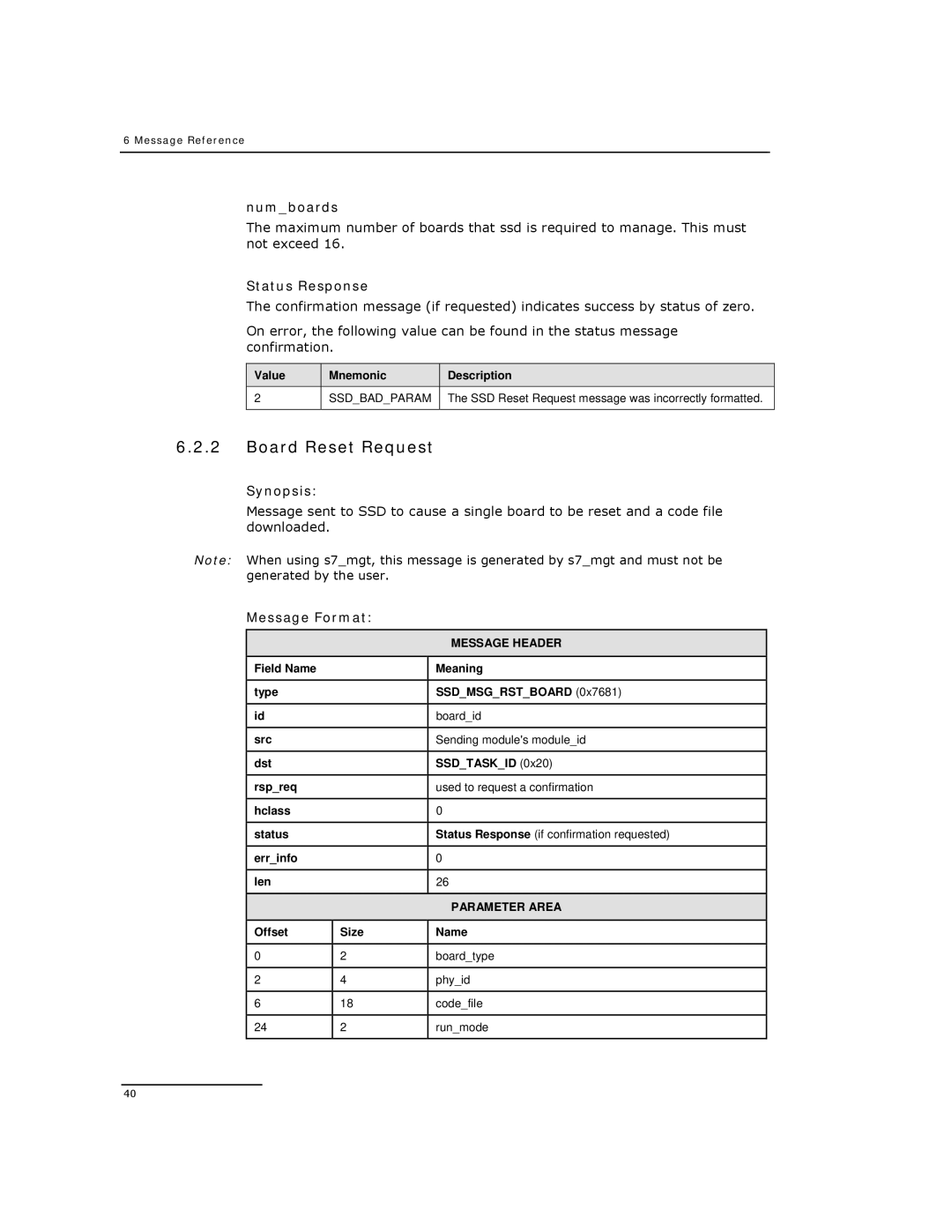 Dialogic DSI SPCI Network Interface Boards manual Board Reset Request, Numboards, Status Response 