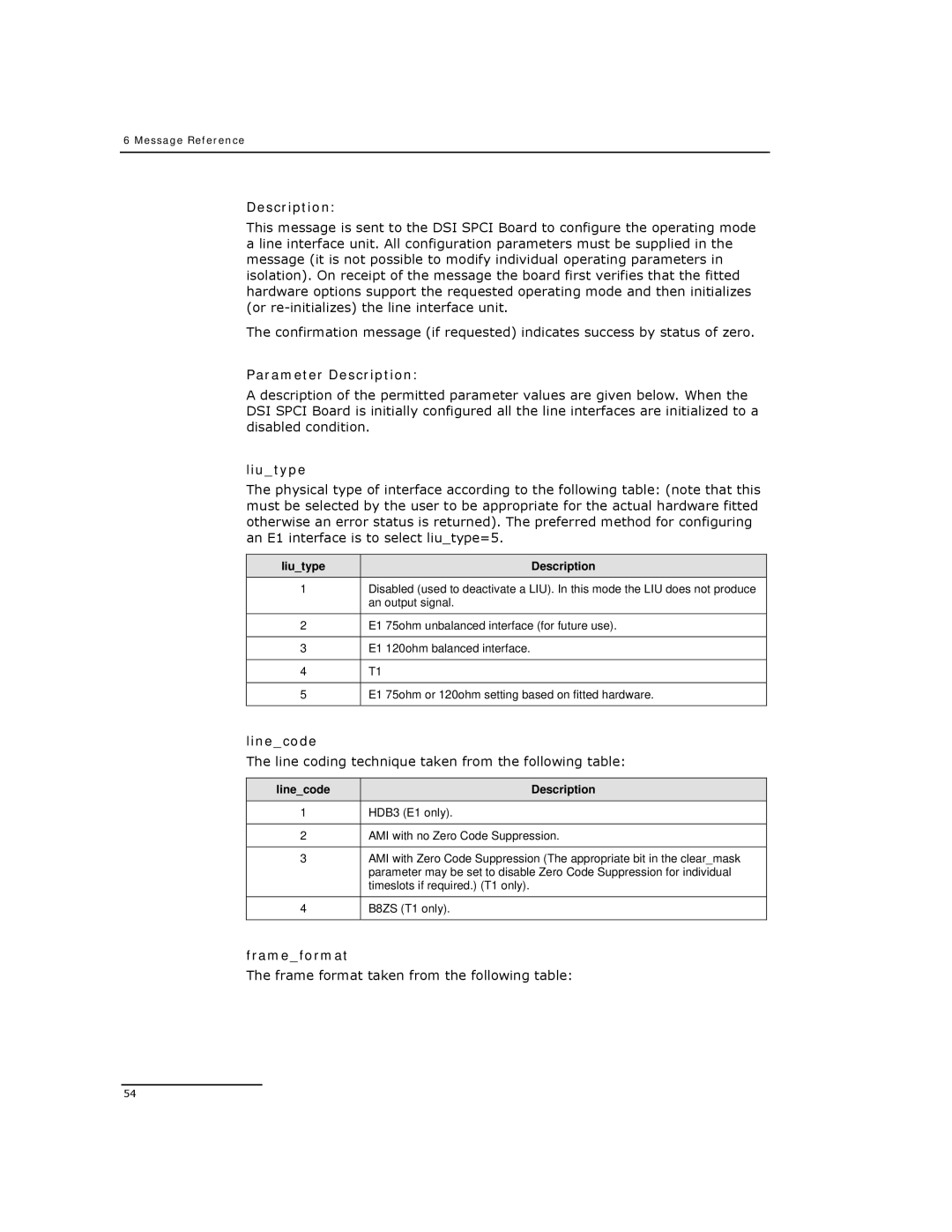 Dialogic DSI SPCI Network Interface Boards manual Liutype, Linecode, Line coding technique taken from the following table 