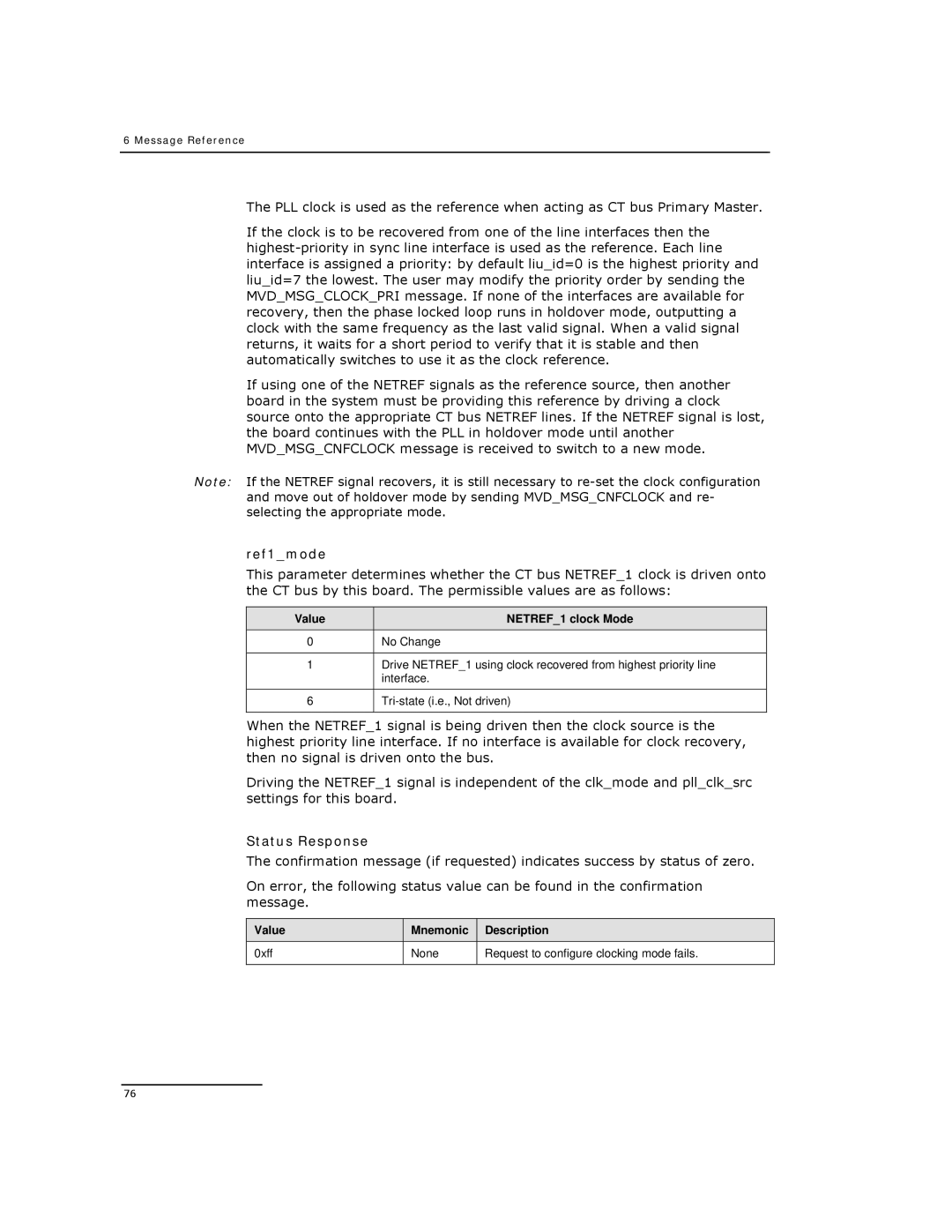 Dialogic DSI SPCI Network Interface Boards manual Ref1mode, Value NETREF1 clock Mode 