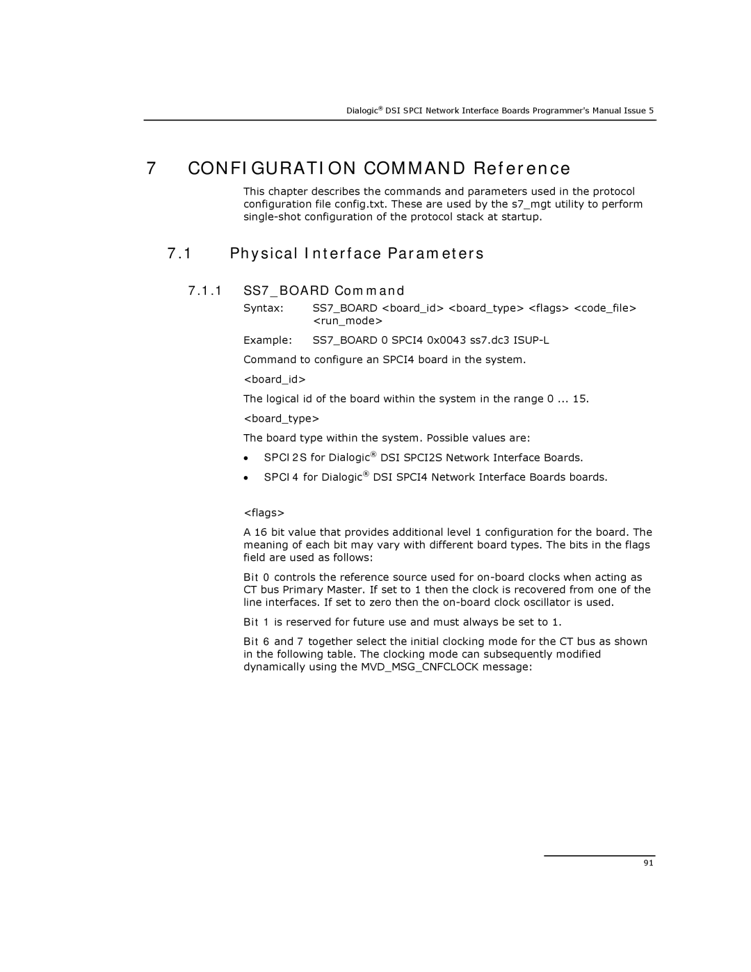 Dialogic DSI SPCI Network Interface Boards manual Configuration Command Reference, Physical Interface Parameters 