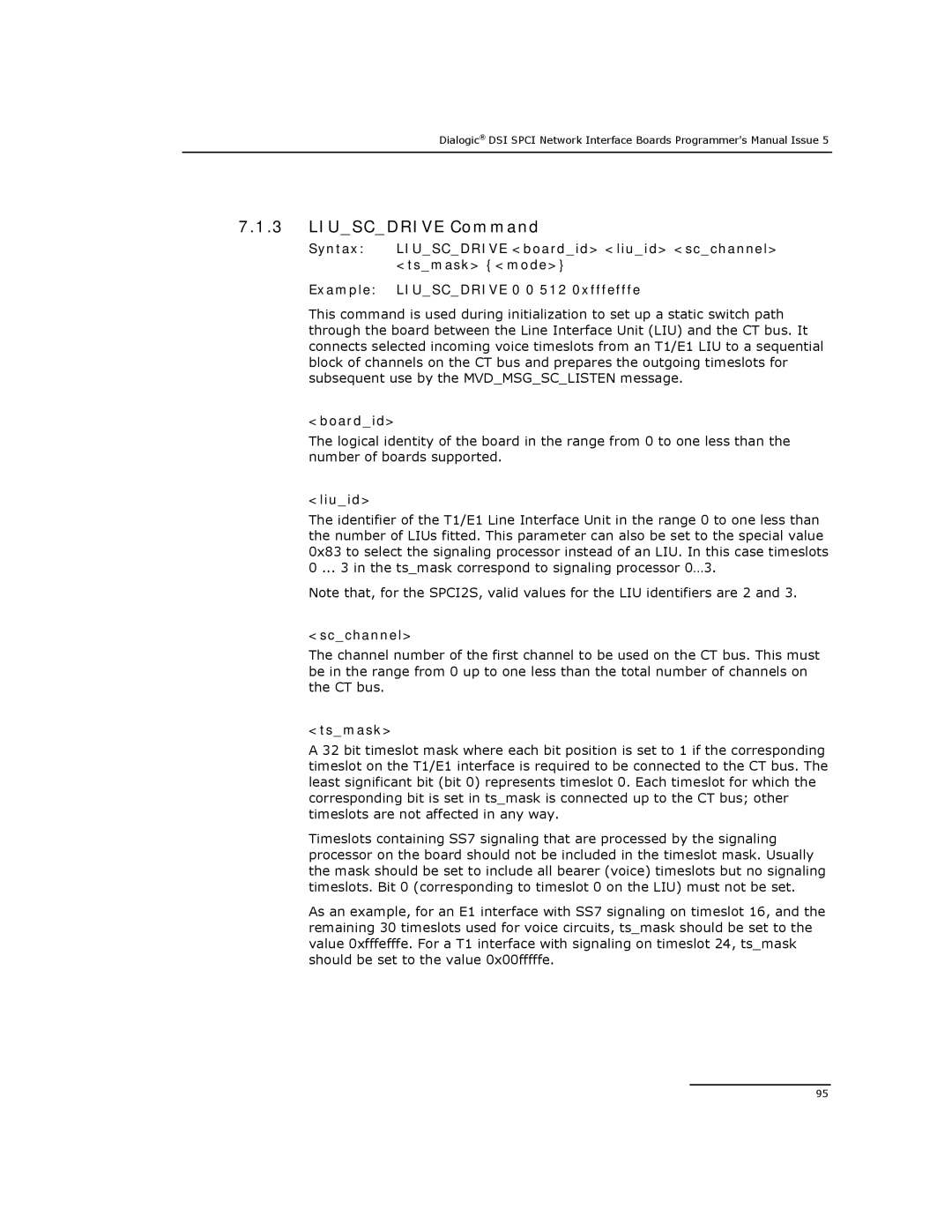 Dialogic DSI SPCI Network Interface Boards manual Liuscdrive Command, Boardid 