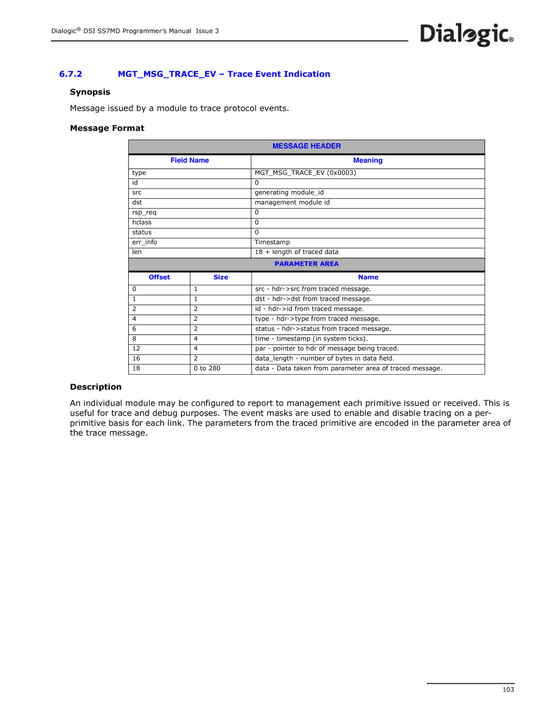 Dialogic DSI SS7MD manual Src hdr-src from traced message 