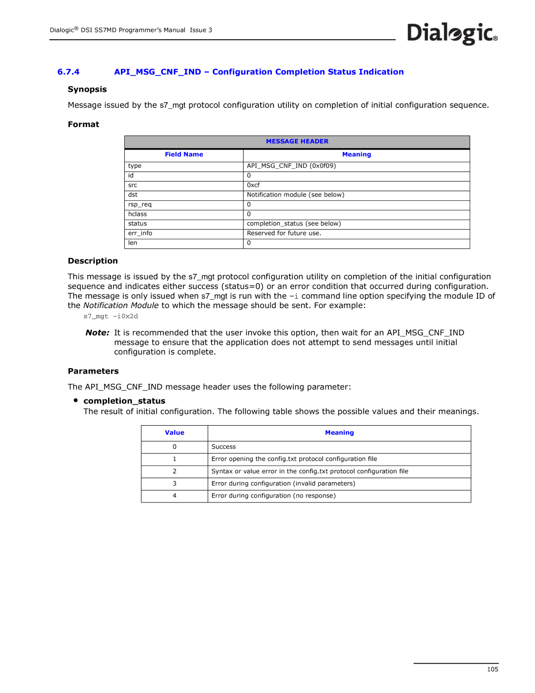 Dialogic DSI SS7MD manual S7mgt -i0x2d 