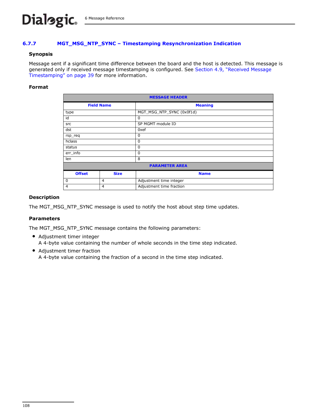 Dialogic DSI SS7MD manual Adjustment time integer 