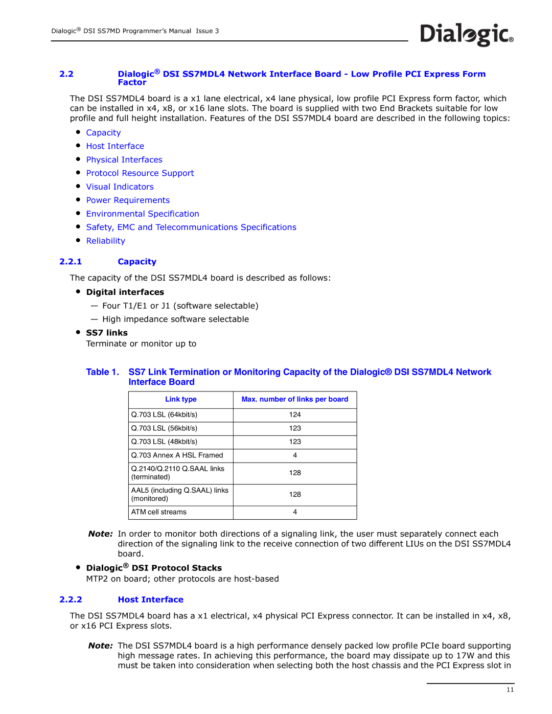 Dialogic DSI SS7MD manual Link type 