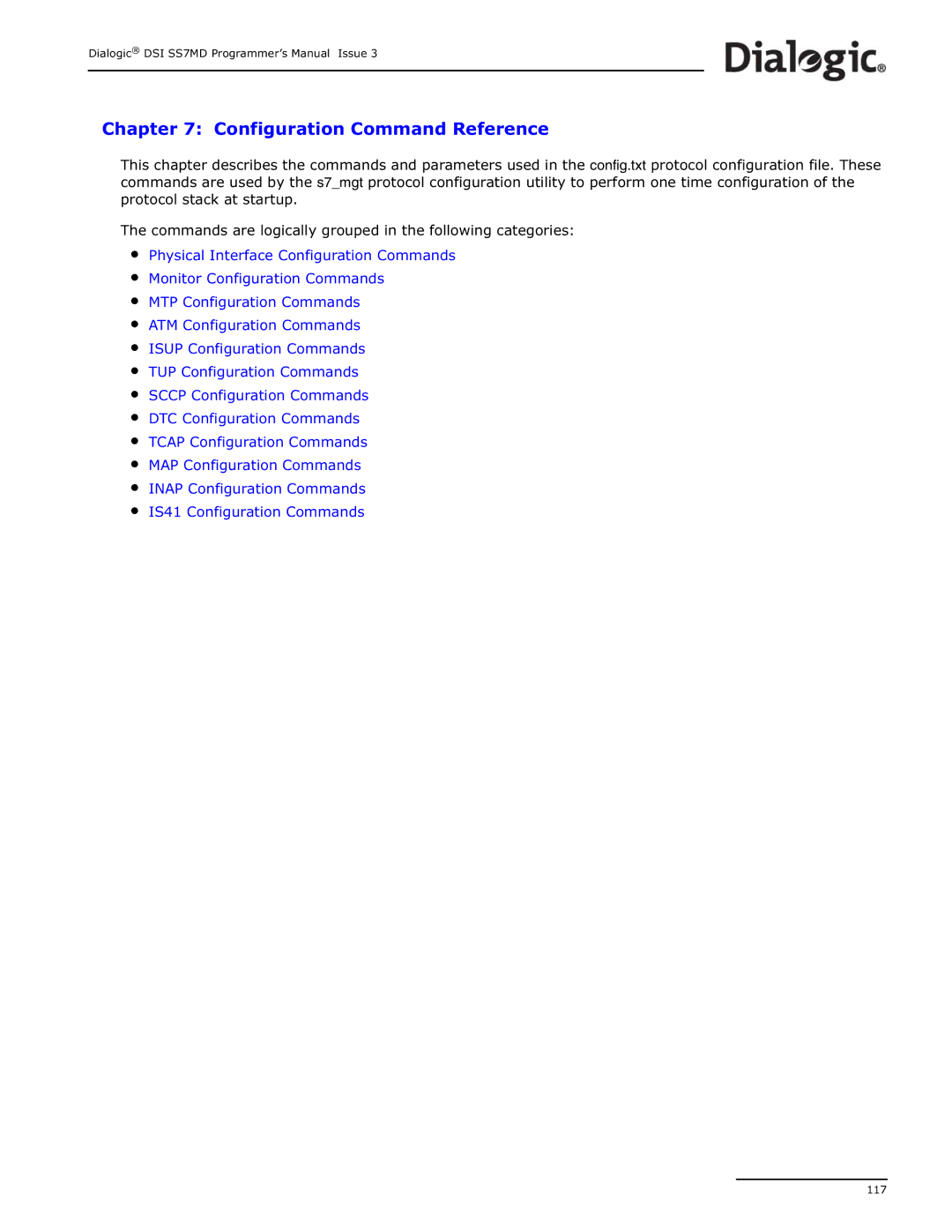 Dialogic DSI SS7MD manual Configuration Command Reference 