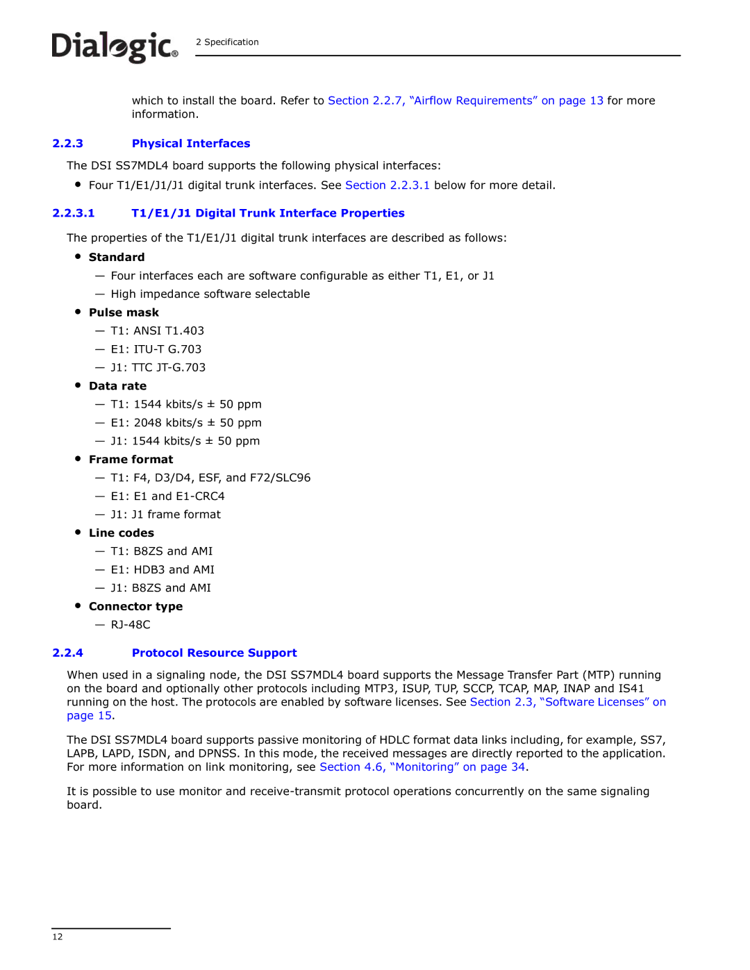 Dialogic DSI SS7MD manual 3.1 T1/E1/J1 Digital Trunk Interface Properties 