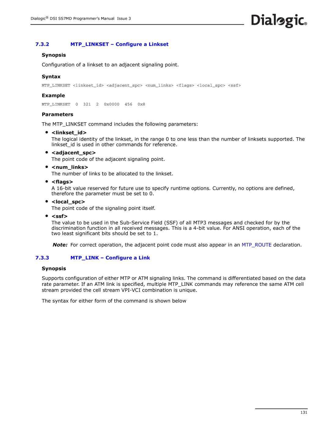 Dialogic DSI SS7MD manual Mtplinkset 0 321 2 0x0000 456 