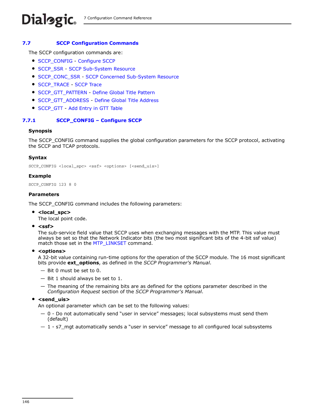 Dialogic DSI SS7MD manual Sccp Configuration Commands, Sccp configuration commands are 