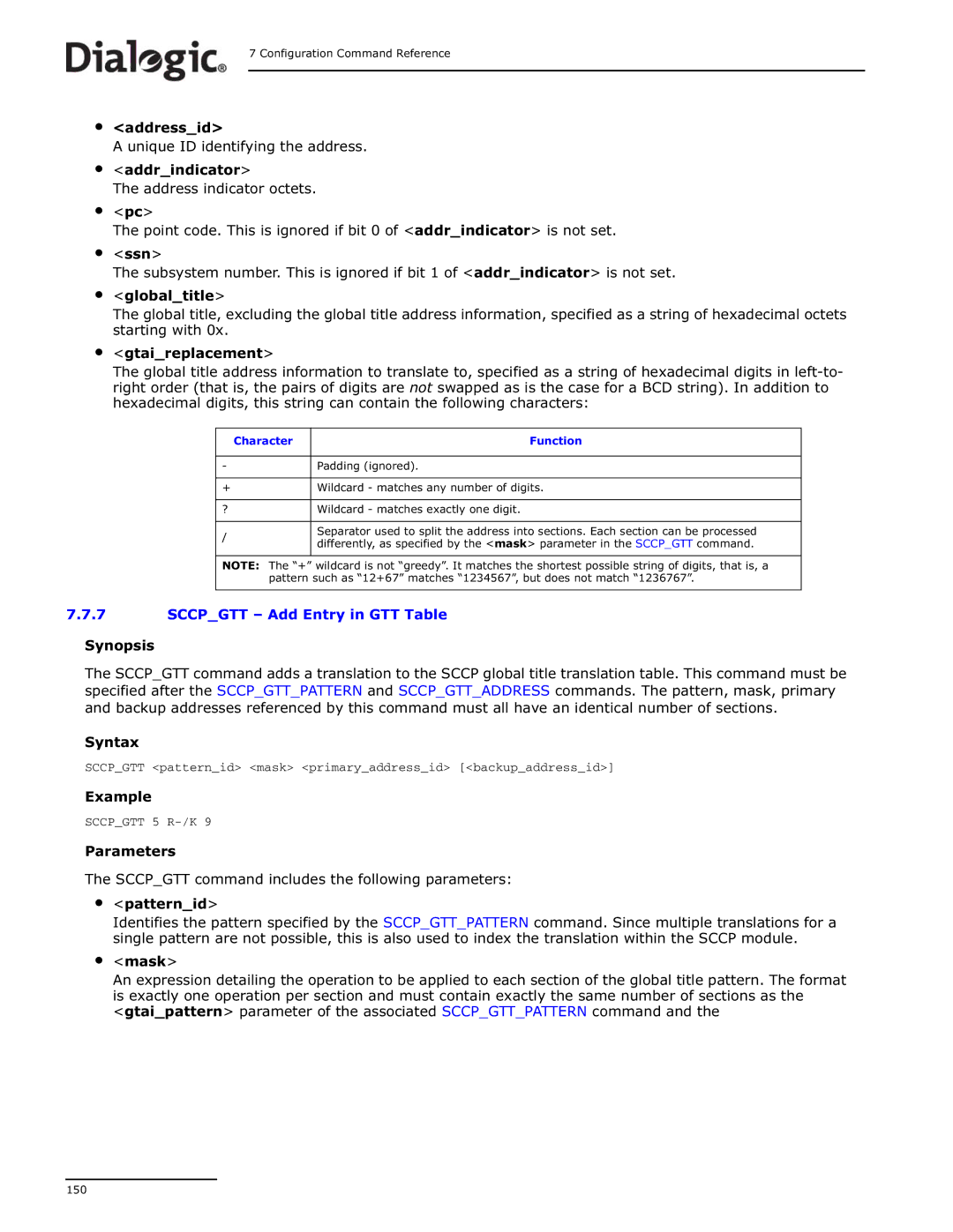 Dialogic DSI SS7MD manual Sccpgtt 5 R-/K 