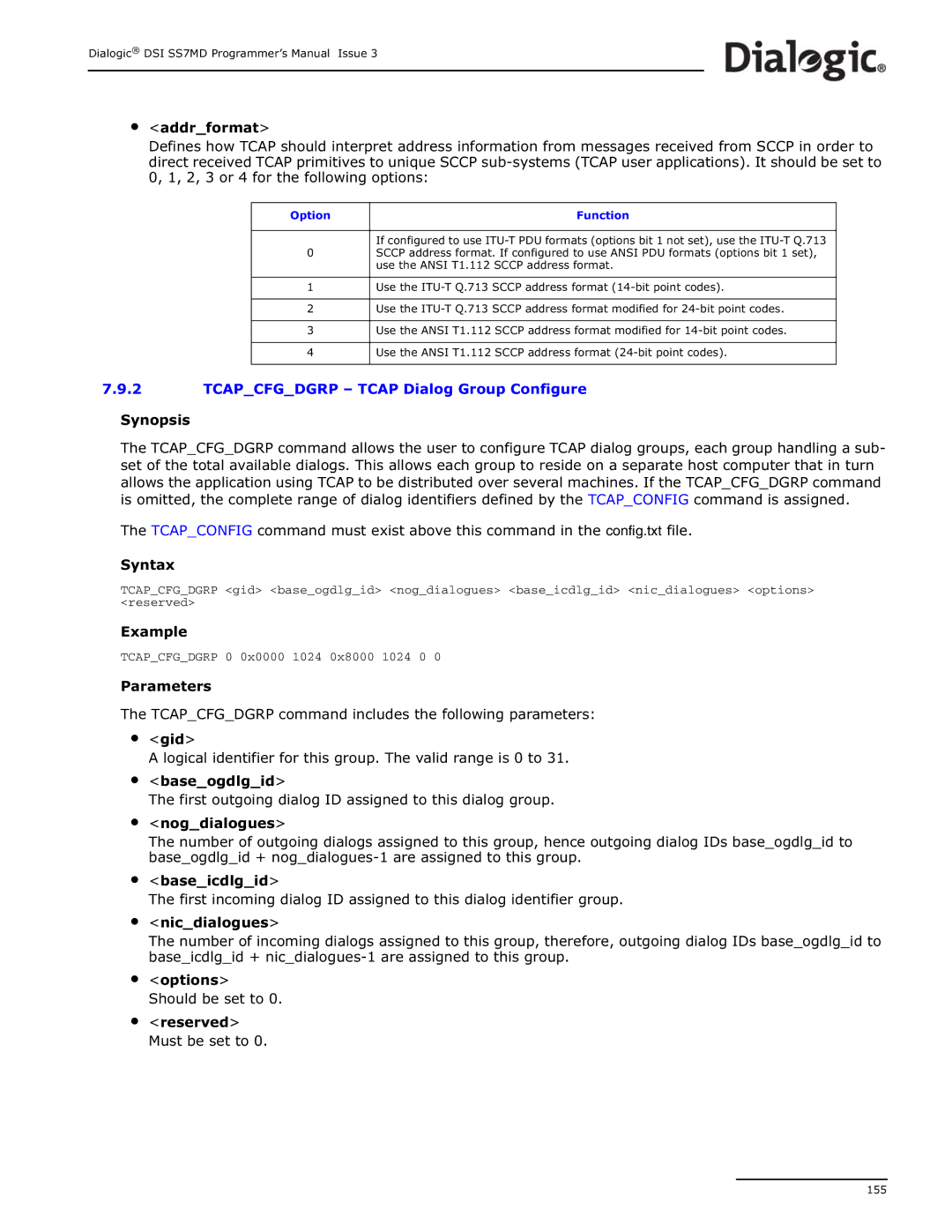 Dialogic DSI SS7MD manual Tcapcfgdgrp 0 0x0000 1024 0x8000 1024 0 