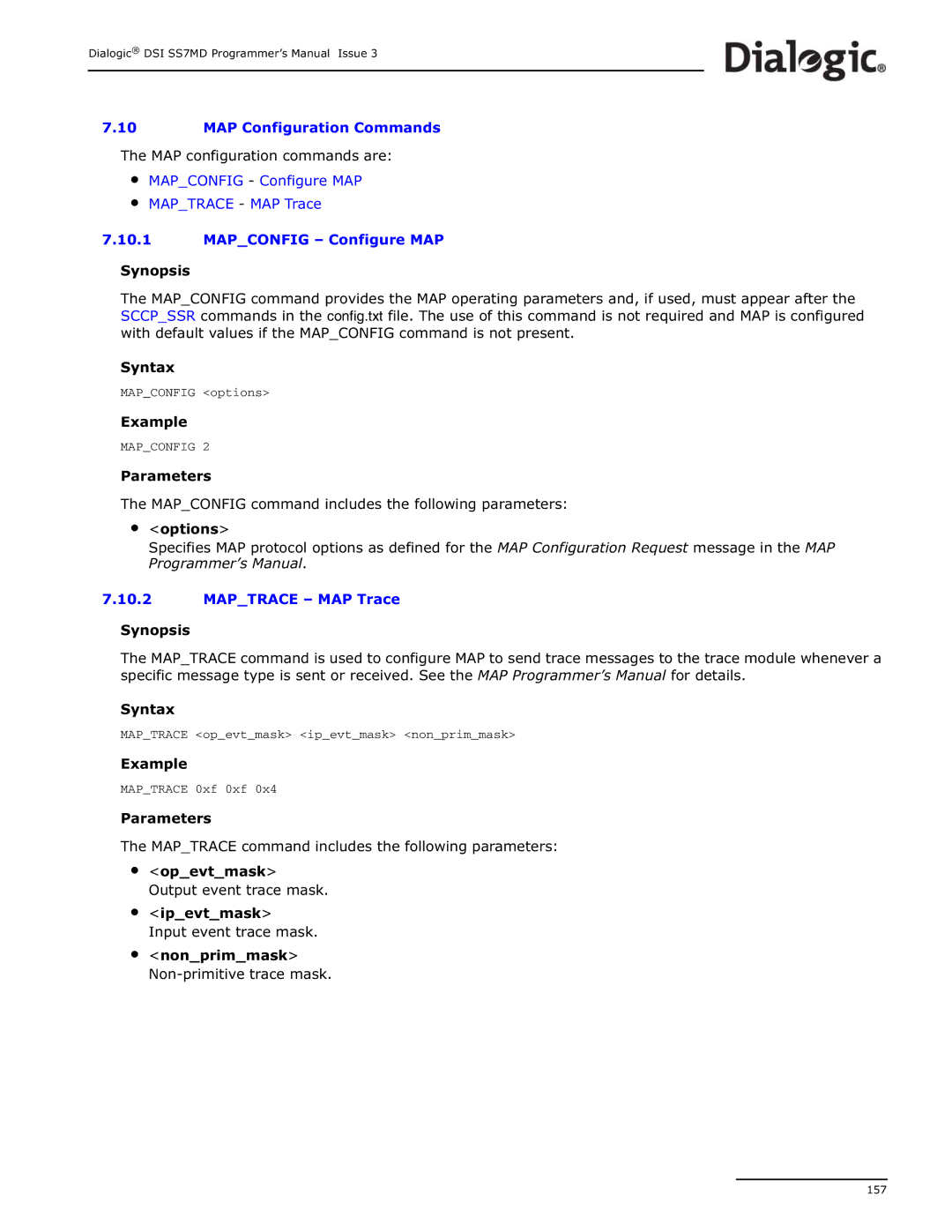 Dialogic DSI SS7MD manual MAP configuration commands are, Mapconfig Configure MAP Maptrace MAP Trace 